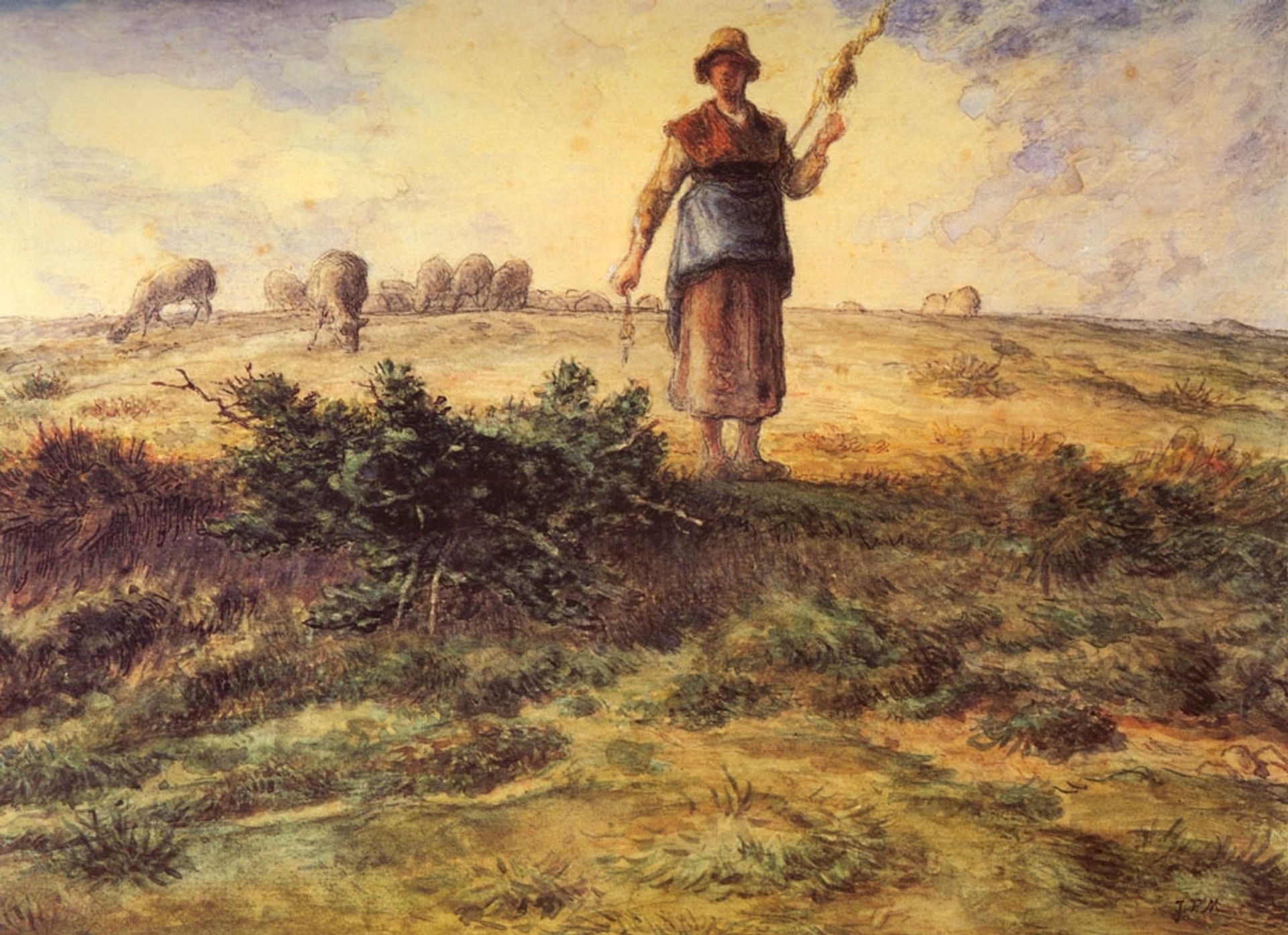 A Shepherdess And Her Flock by Jean-François Millet