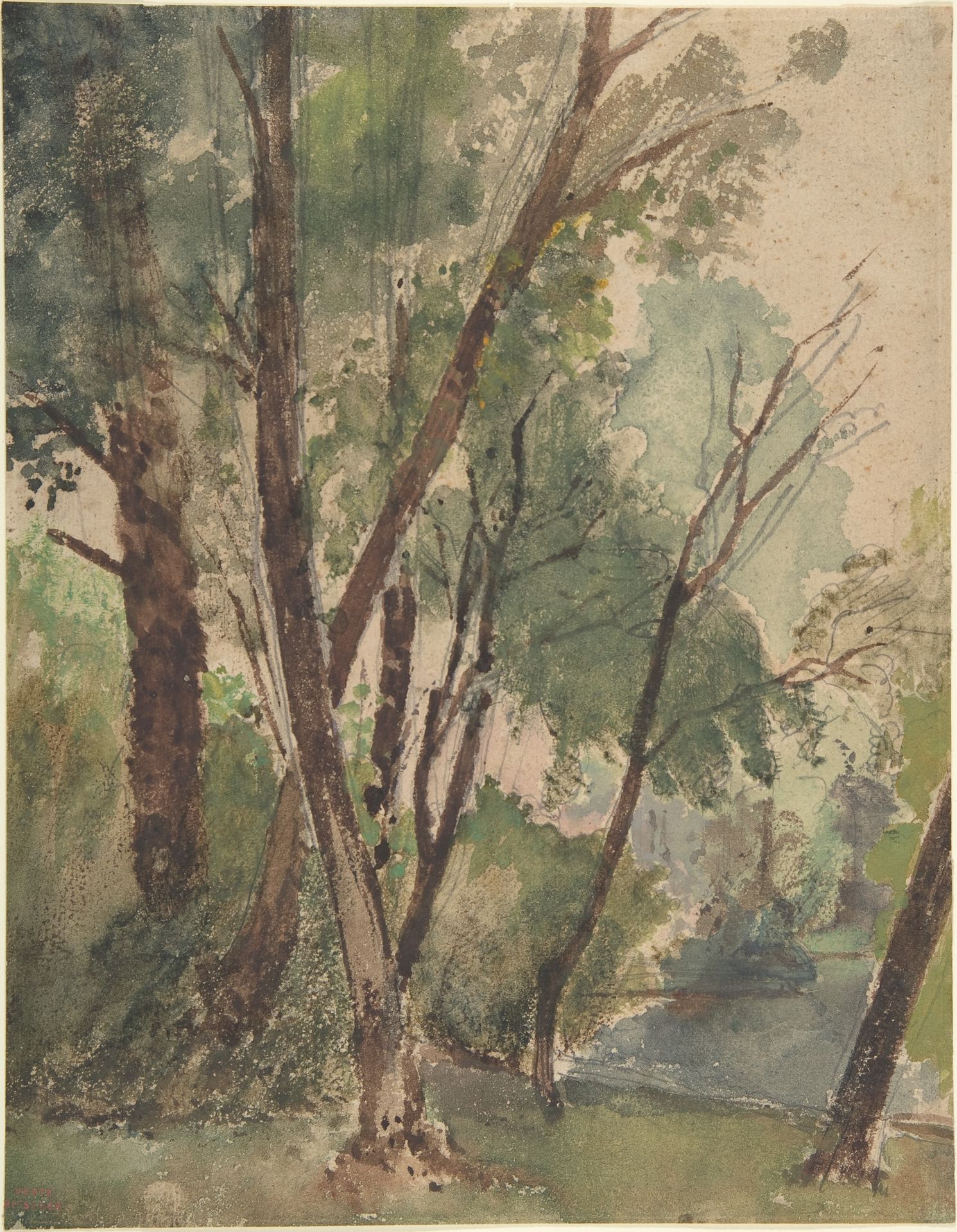 Trees Beside a Pond by Louis-Antoine-Léon Riesener