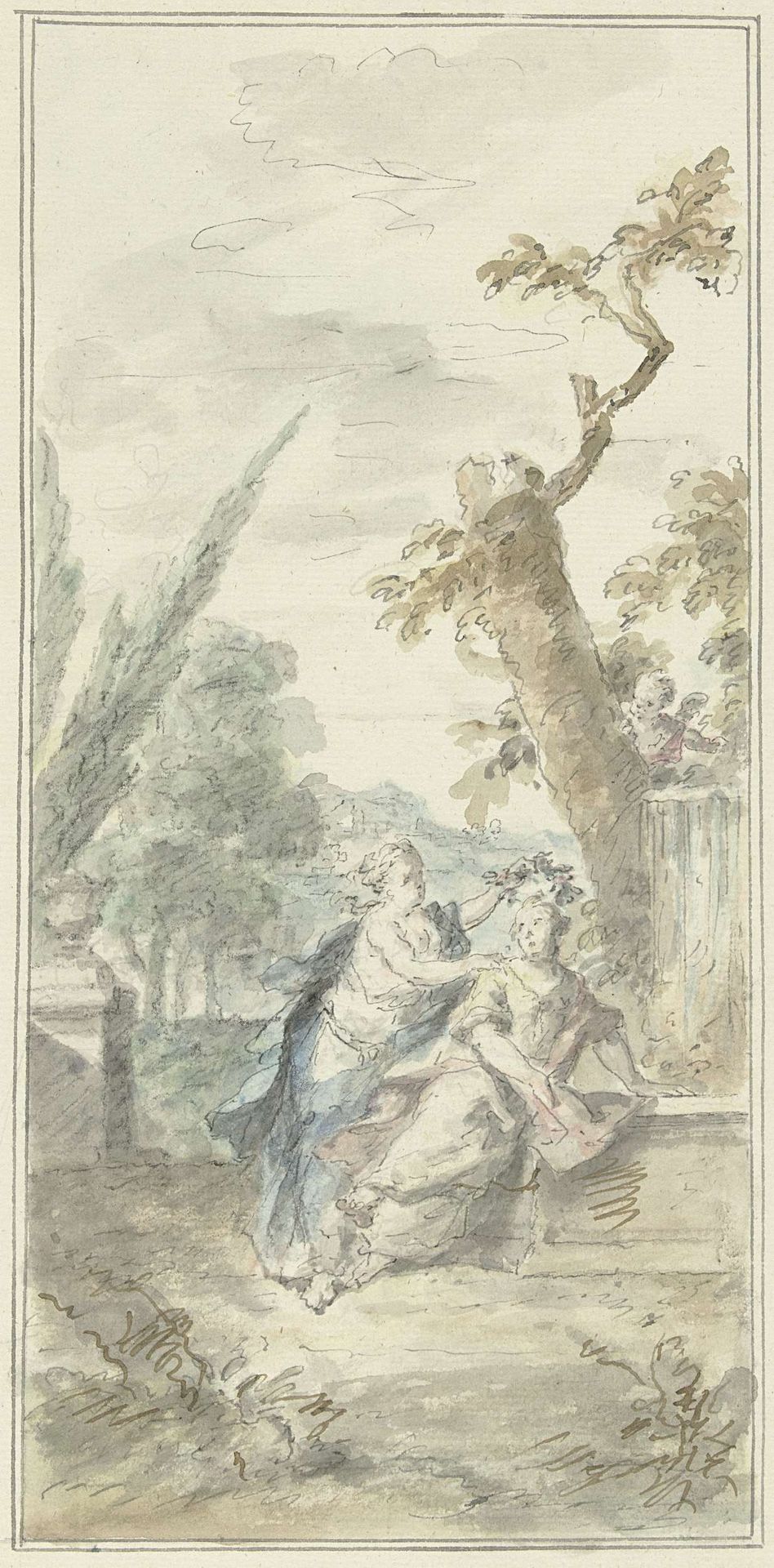 Ontwerp voor een zaalstuk: Amaryllis kroont Myrtillo by Dionys van Nijmegen