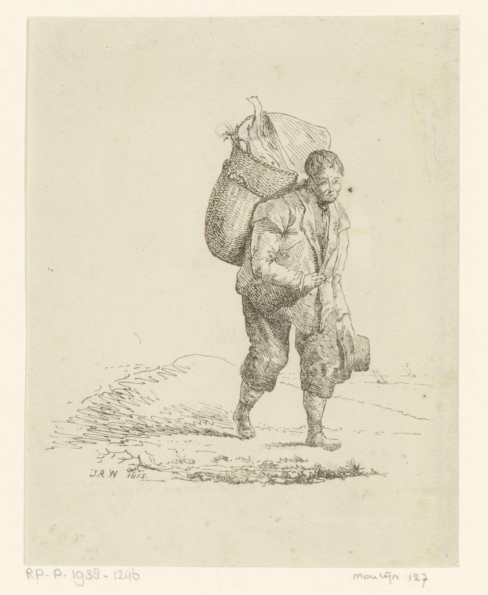 Visser lopend op het strand by Jacobus Adrianus Weiland