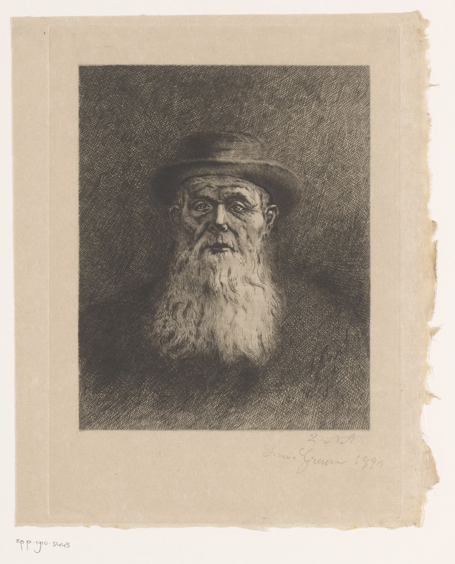 Portret van een onbekende man met hoed en baard by Louis Joseph Greuse
