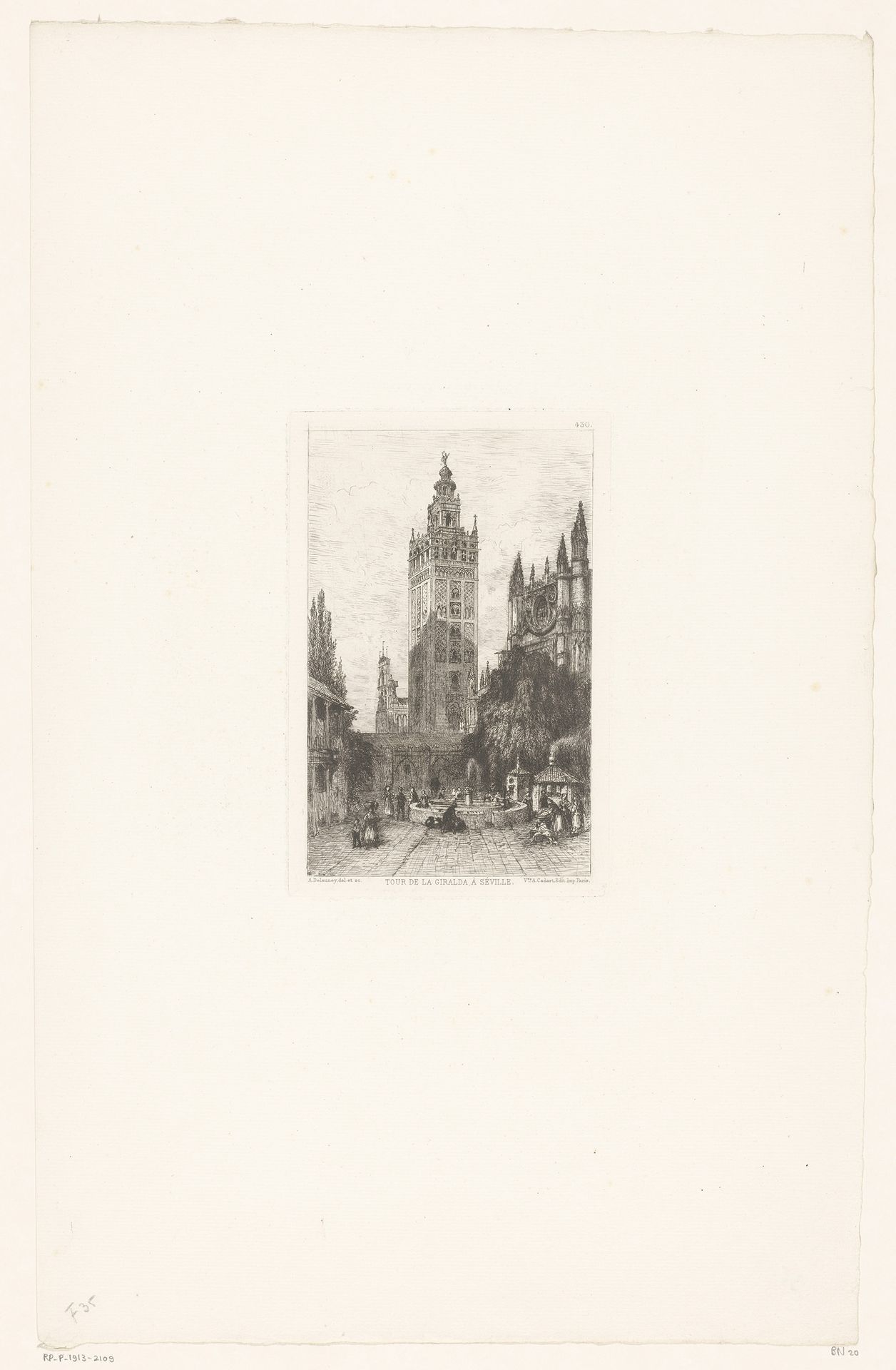 Gezicht op de Giralda te Sevilla by Alfred Alexandre Delauney