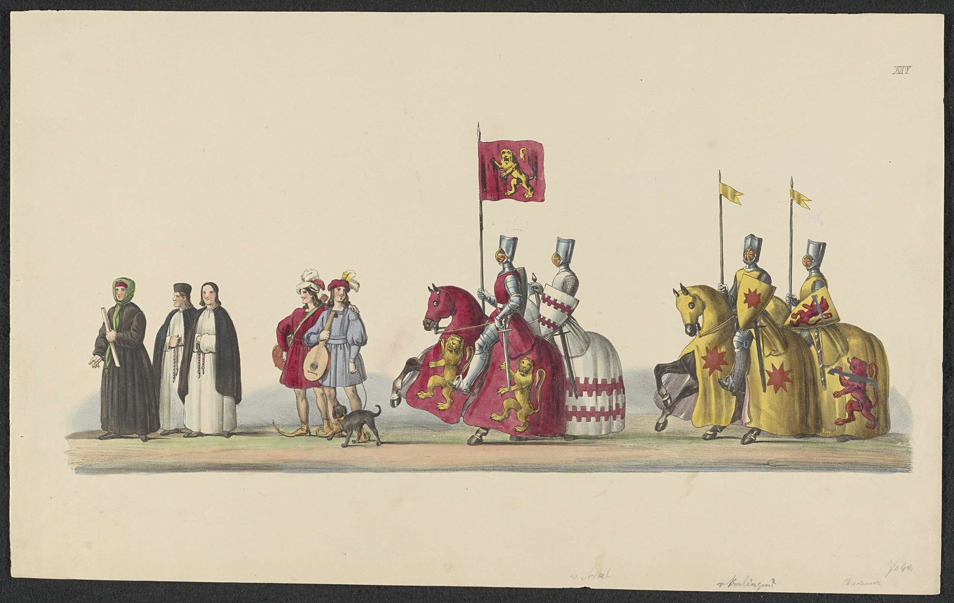 Gekostumeerde optocht van 1841: ridders (blad XIV) by Anonymous