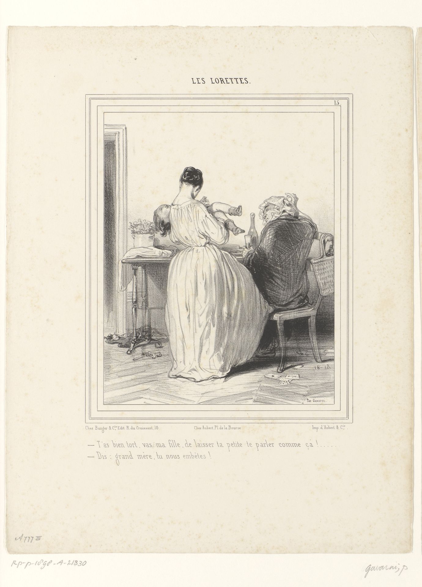 Vrouw met grootmoeder en kind by Paul Gavarni