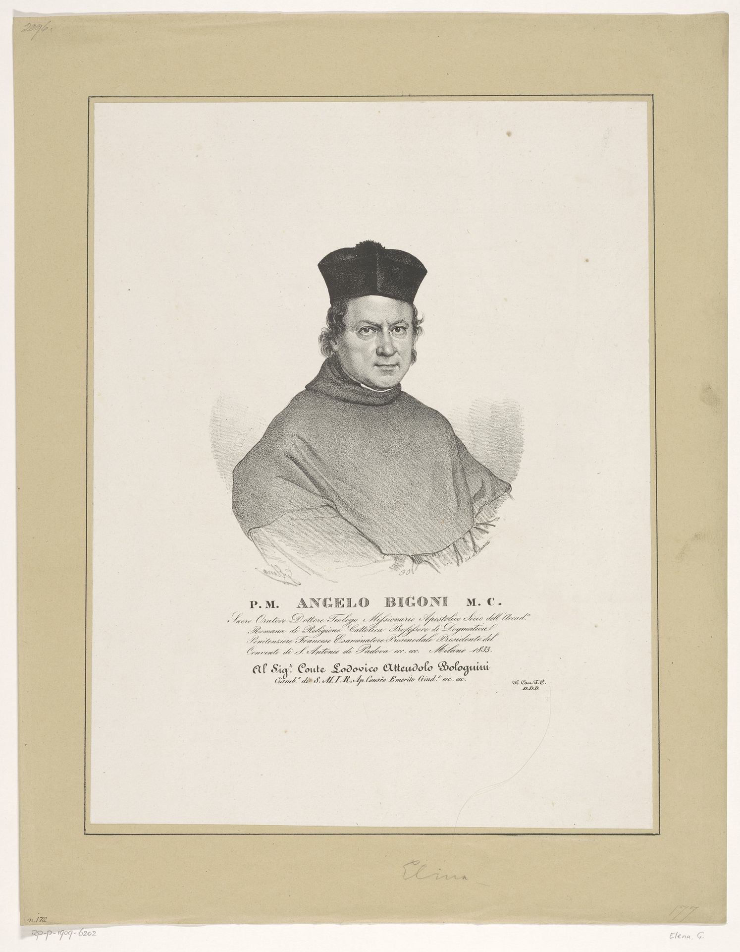 Portret van theoloog Angelo Bigoni by Giuseppe Elena