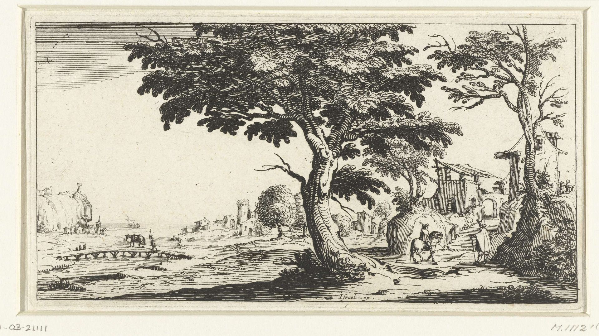 Landschap met een grote boom en een ruiter by François Collignon