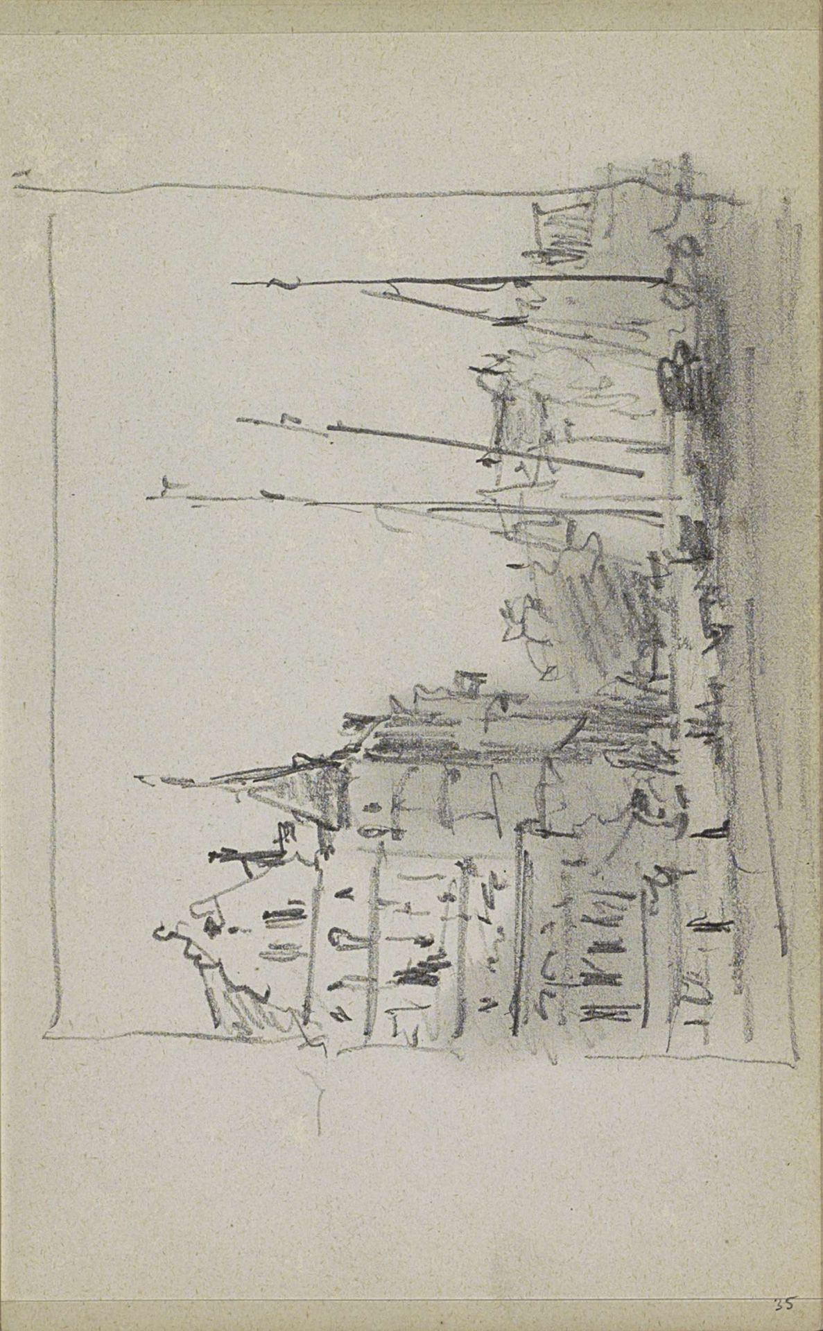 Stadsgezicht met zeilschepen by Adrianus Eversen