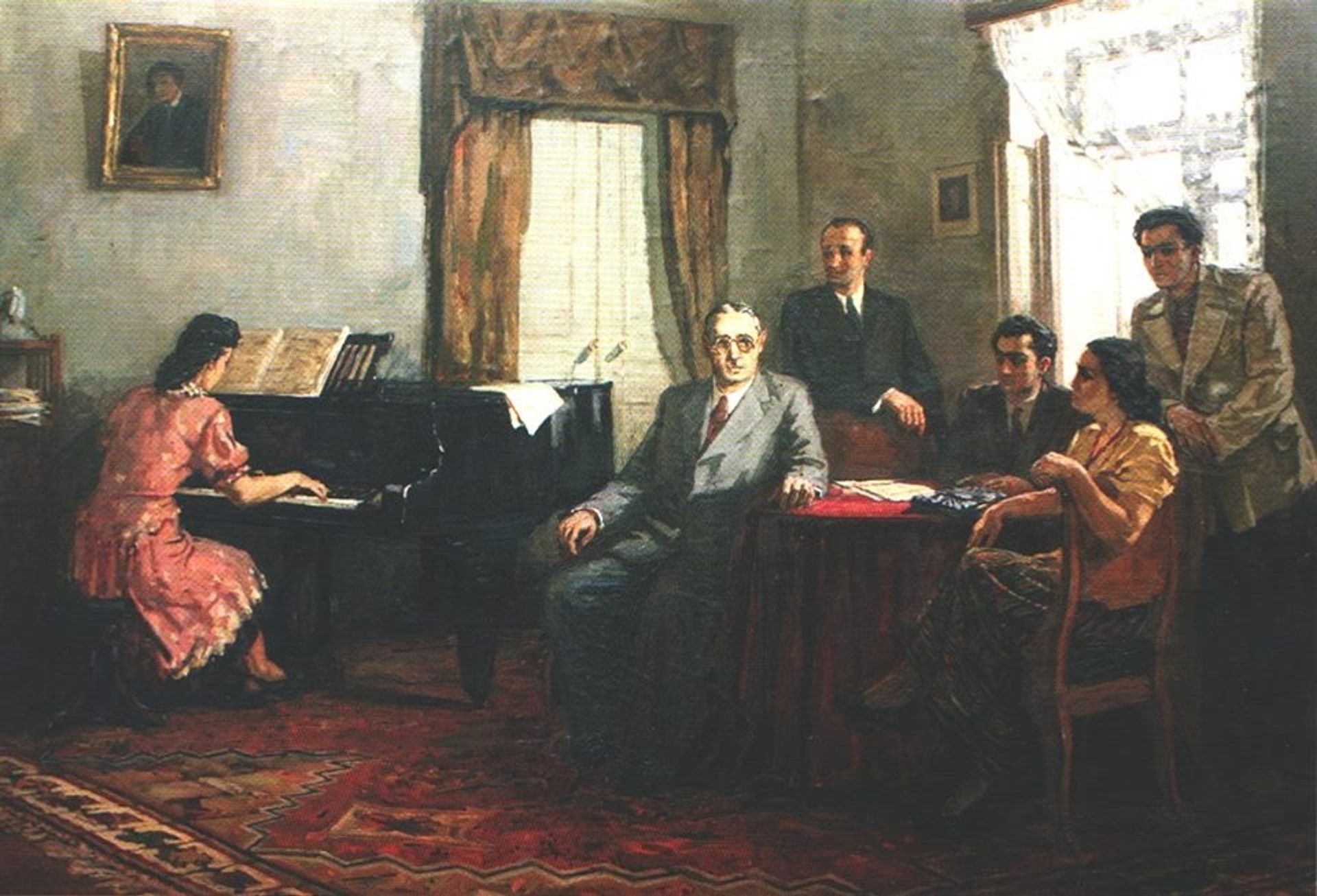 Uzeyir Hajibeyli surounded by azerbaijani composers by Vajiha Samadova