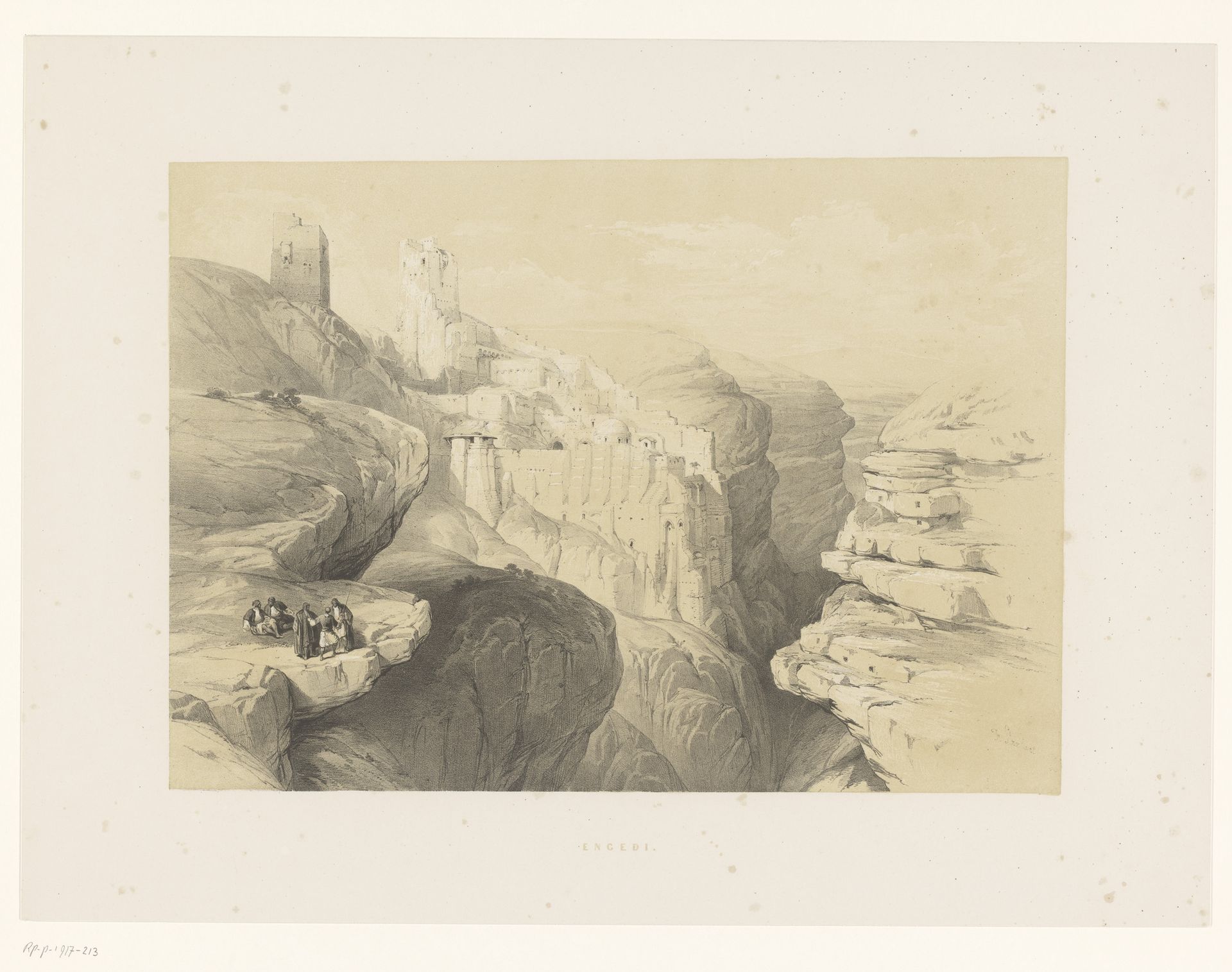 Landschap met kloof en gezicht op En Gedi by François Stroobant