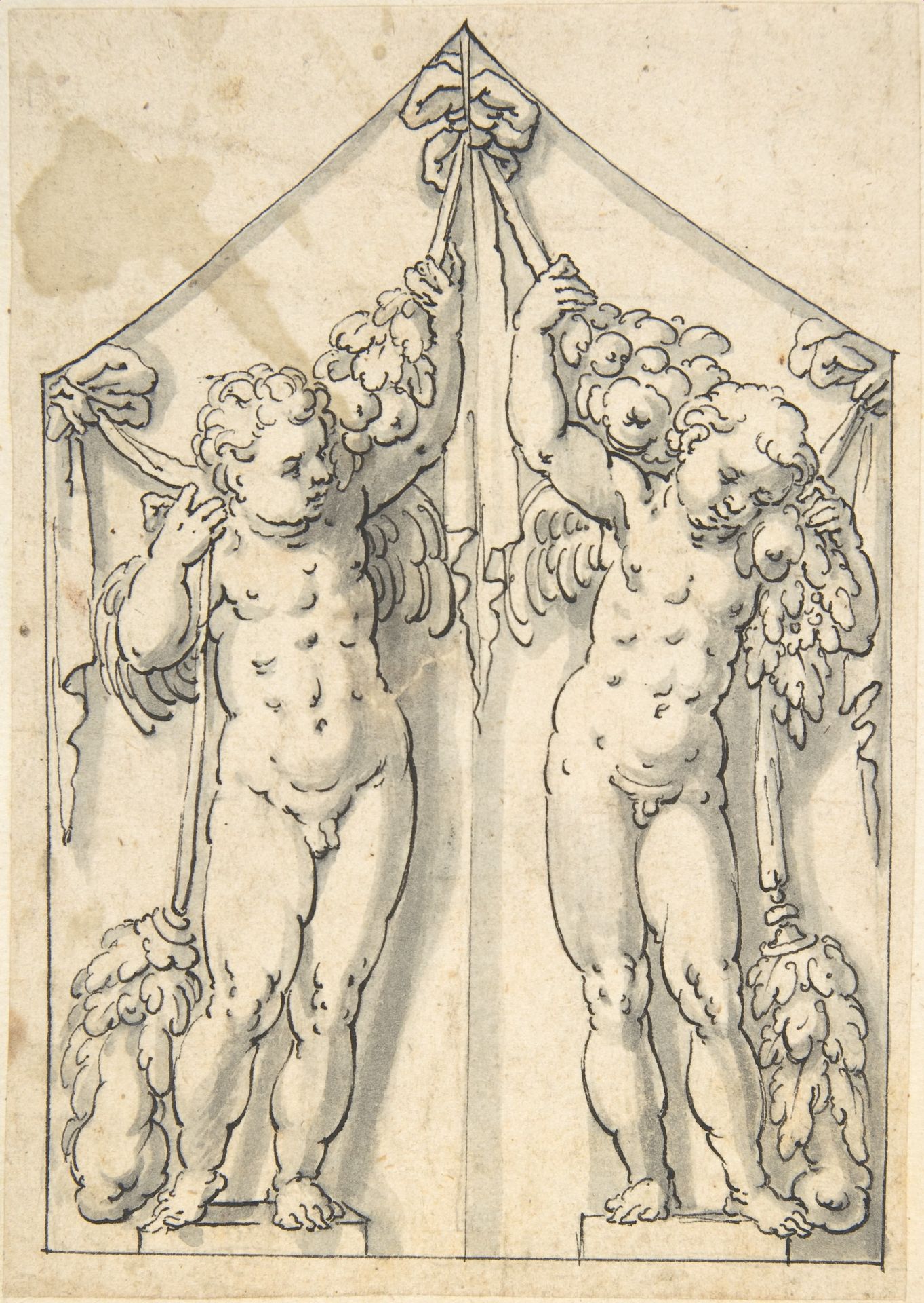 Panel of Shutter Decoration of Two Putti with Garlands by Anonymous