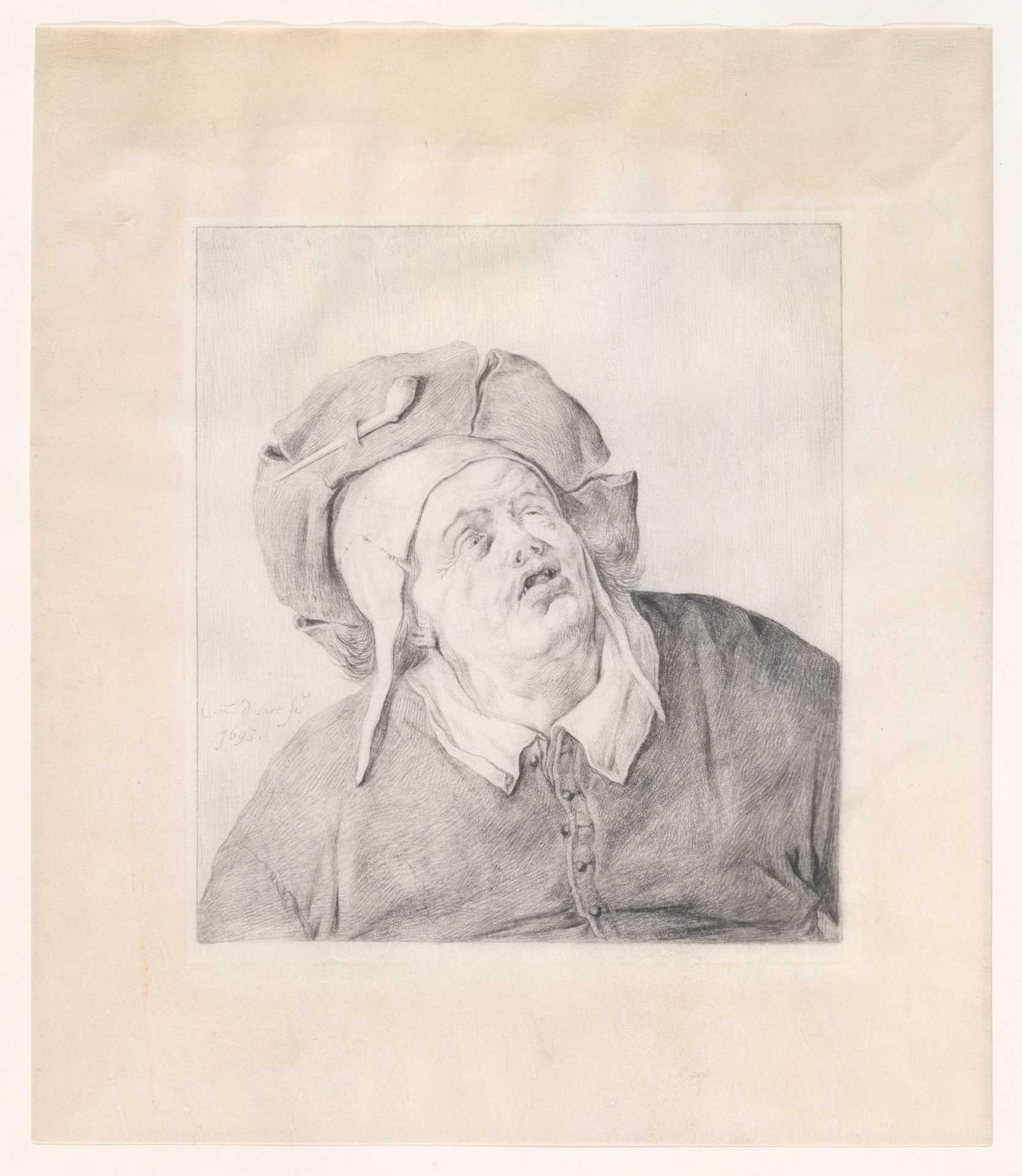 A man in a hat looking up by Cornelis Dusart