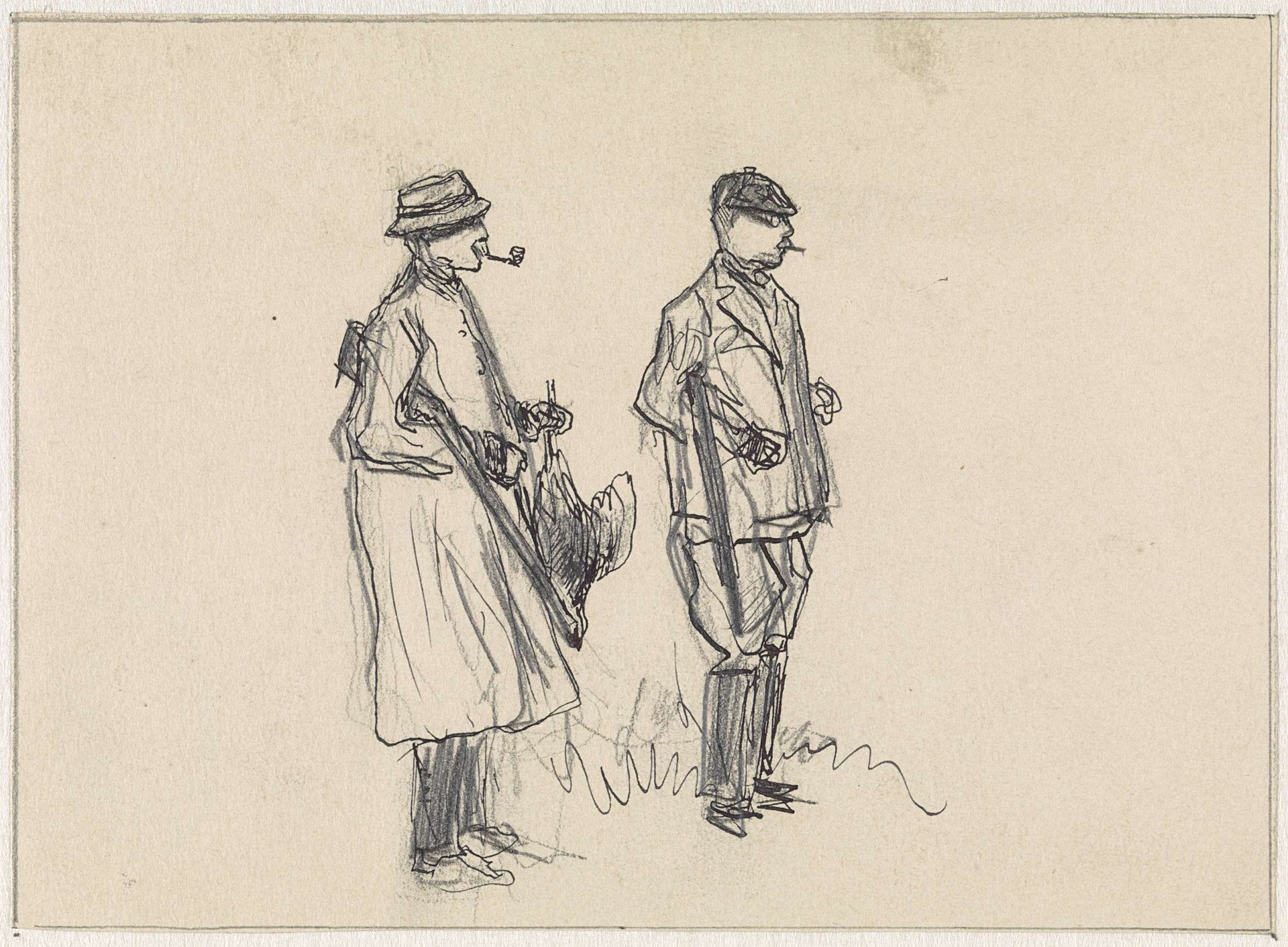 Twee jagers, staand naar rechts by Jan van Essen