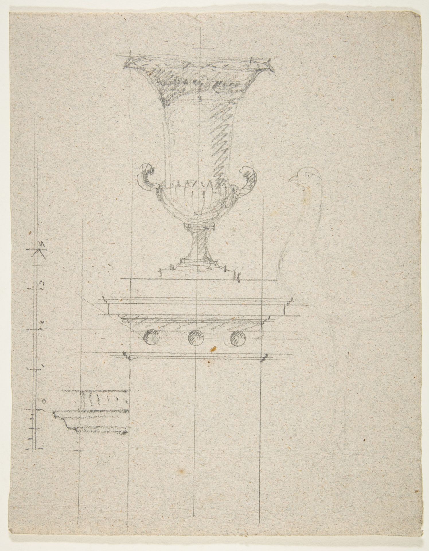 verso: Design for an urn; recto: Designs for two urns by Anonymous