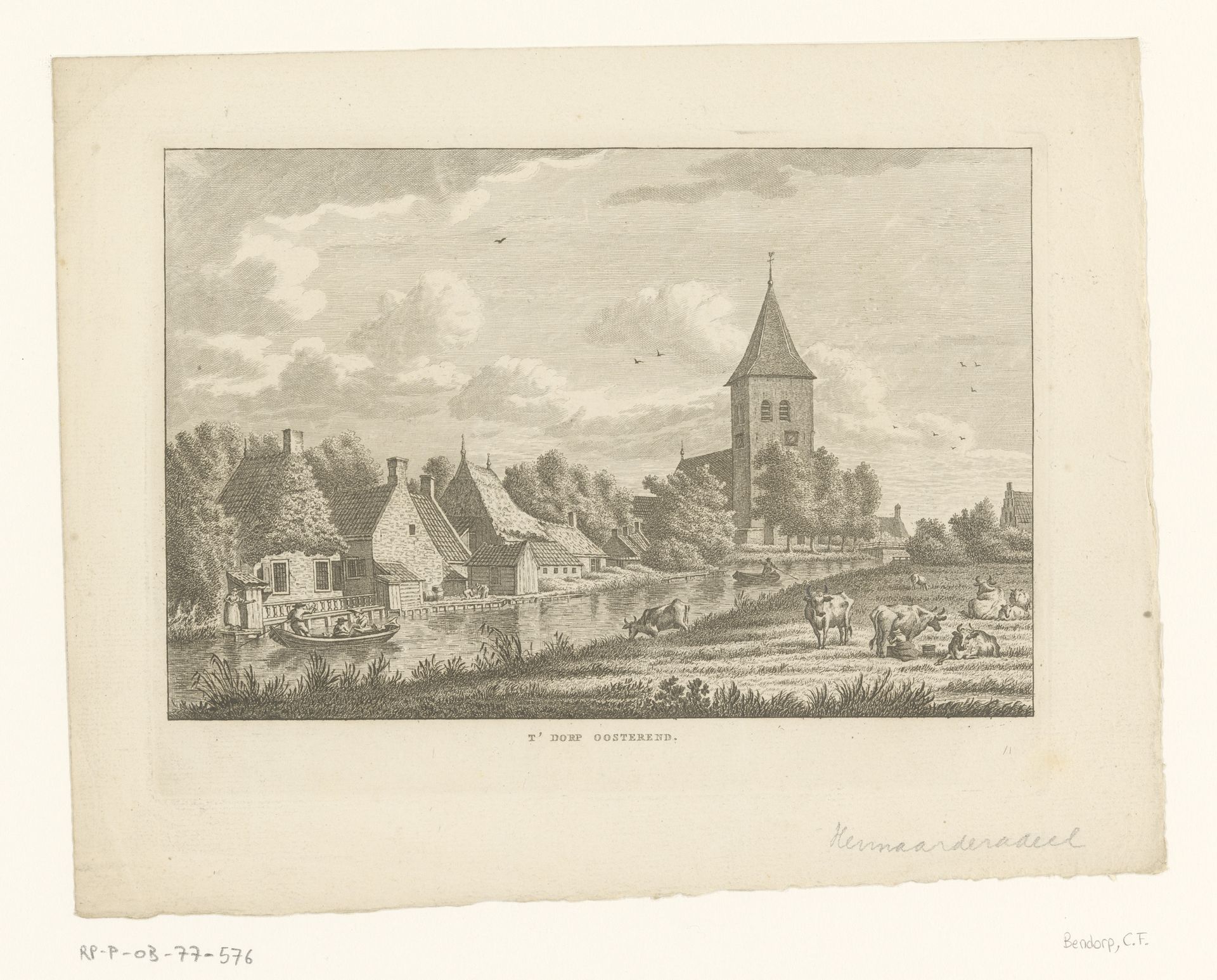 Gezicht op het dorp Oosterend (Friesland) by Carel Frederik (I) Bendorp