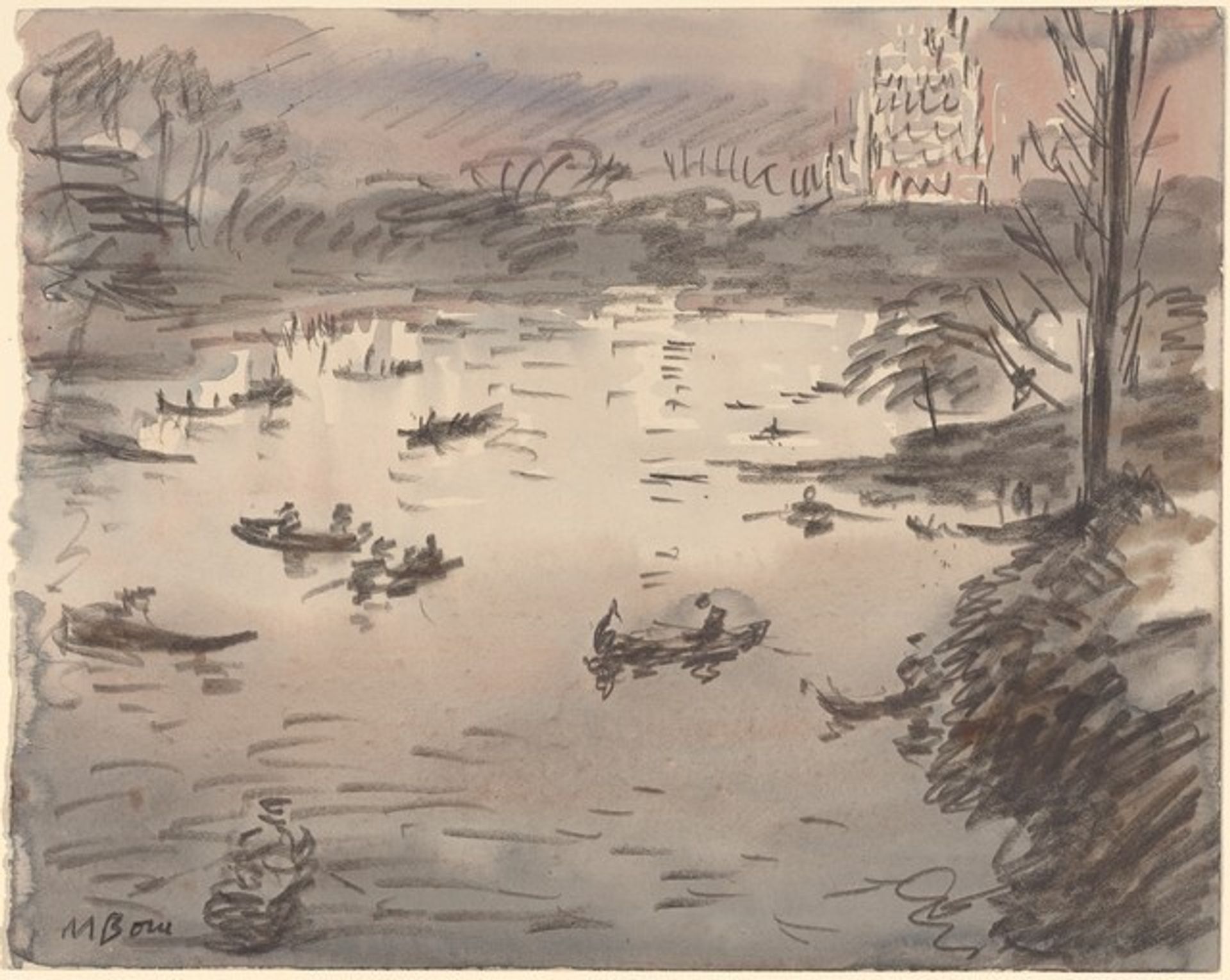 Lake in Central Park, Night by Muirhead Bone