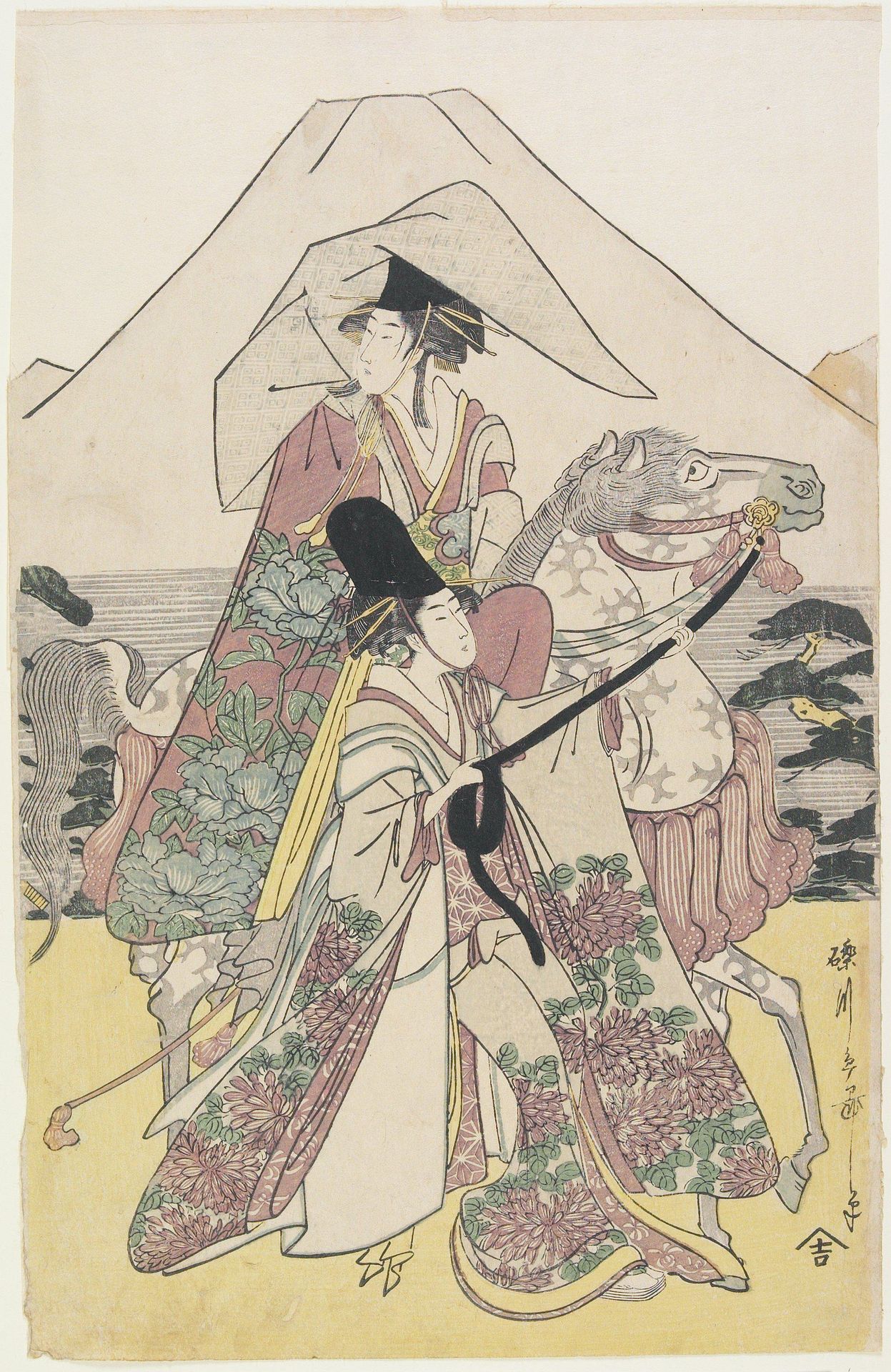 (Two Women Traveling by Horse on the Foot of Mt. Fuji) by Eiri