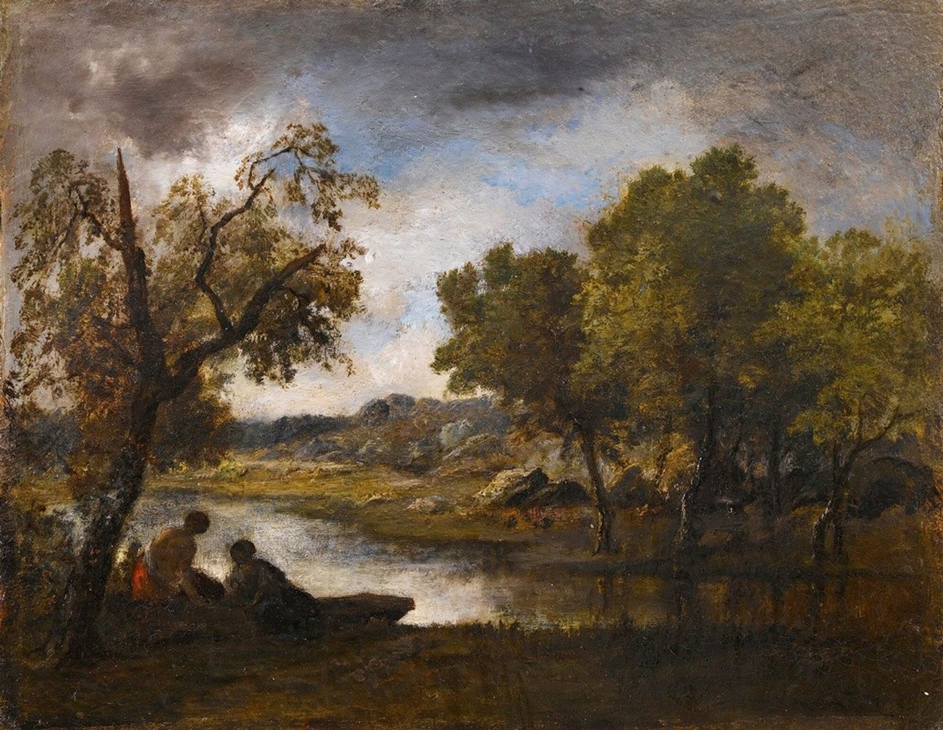 Two bathers on the bank of a lake by Narcisse-Virgilio Diaz