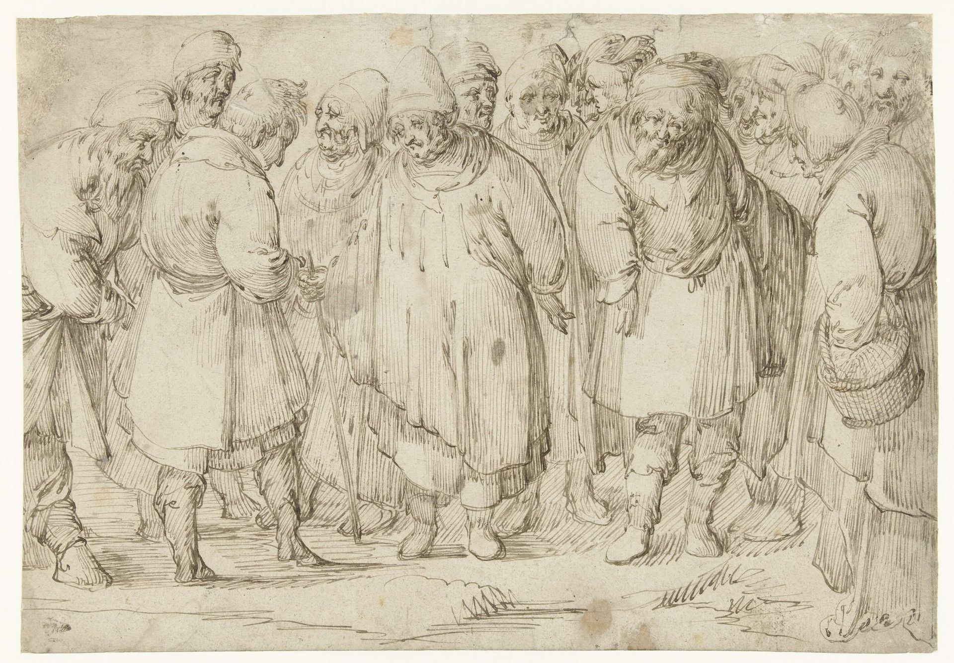 Studieblad met 16 staande figuren by Nicolaes de Bruyn