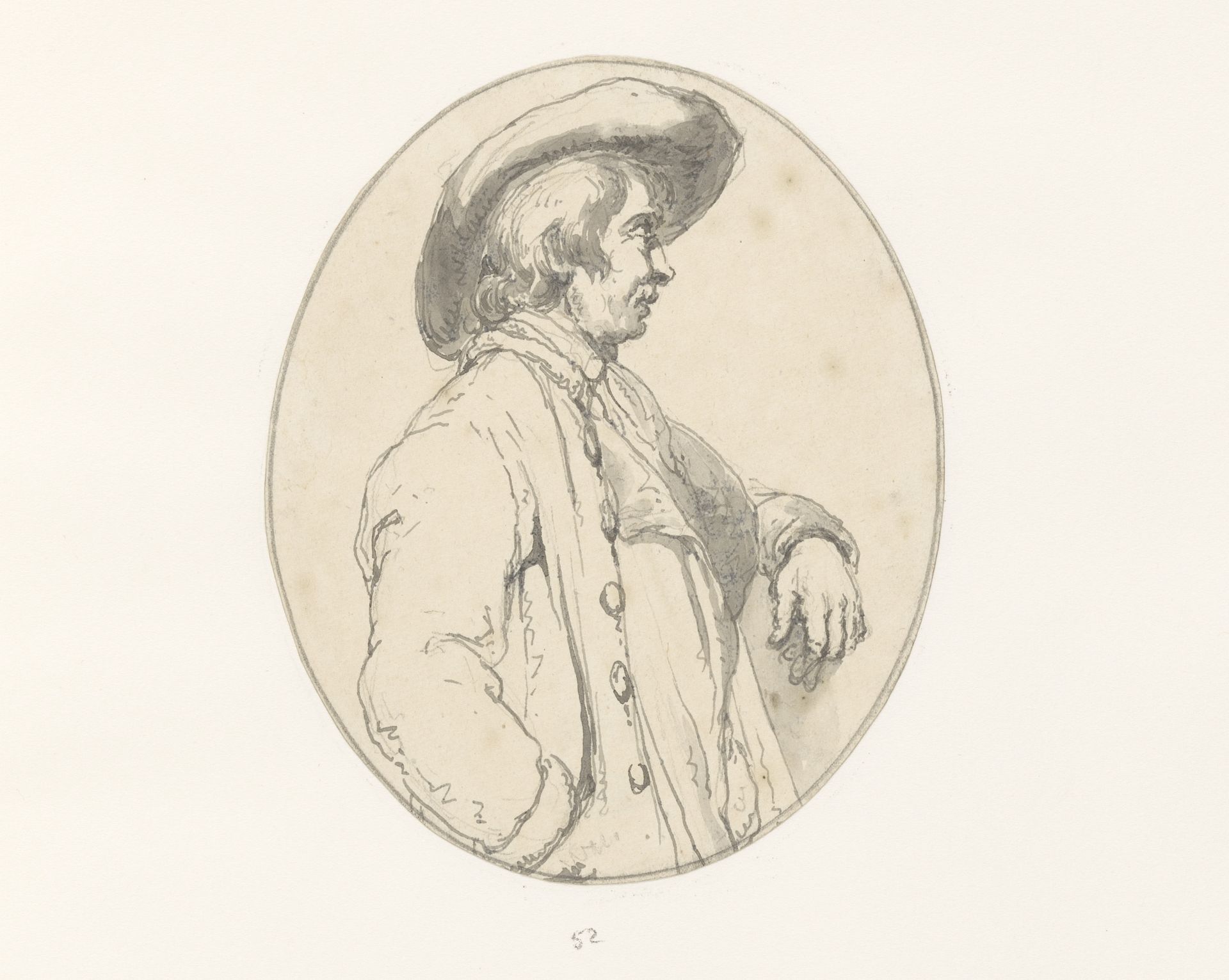 Studie van een man met hoed, in profiel, naar rechts by Johannes Christiaan Schotel