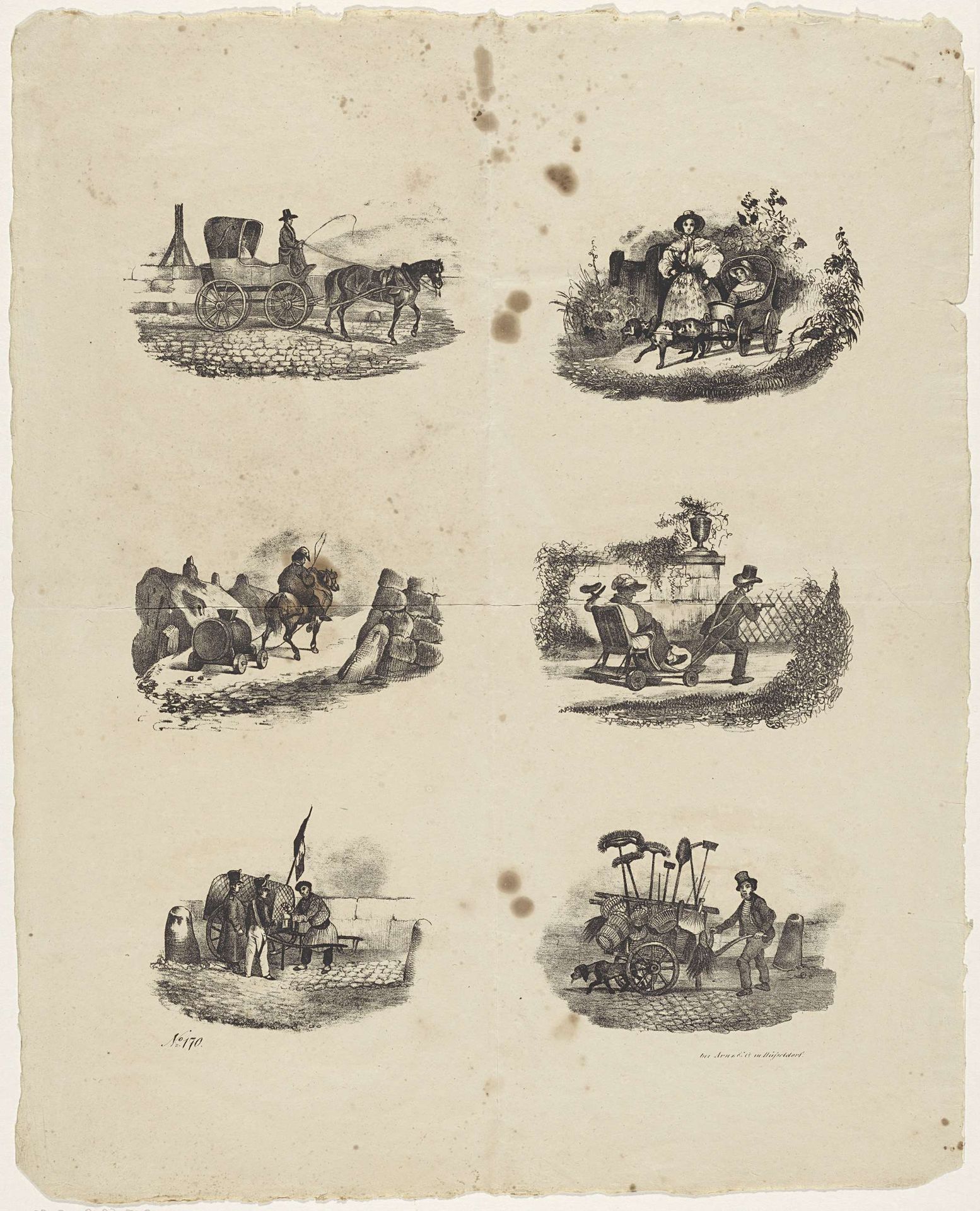 Zes voorstellingen met koets of kar by Anonymous