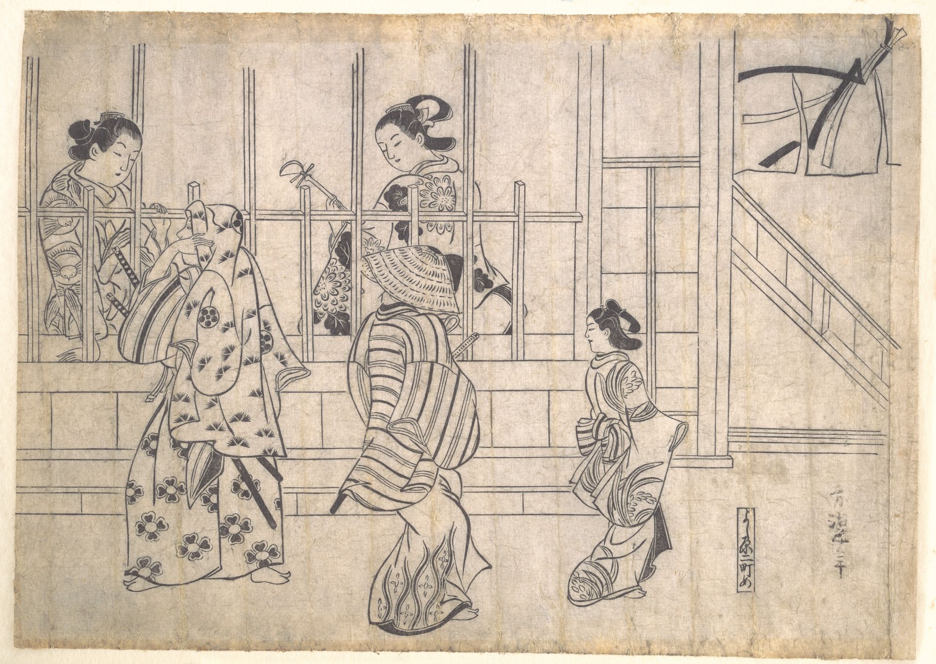 Street Scene in Yoshiwara by Hishikawa Moronobu 菱川師宣