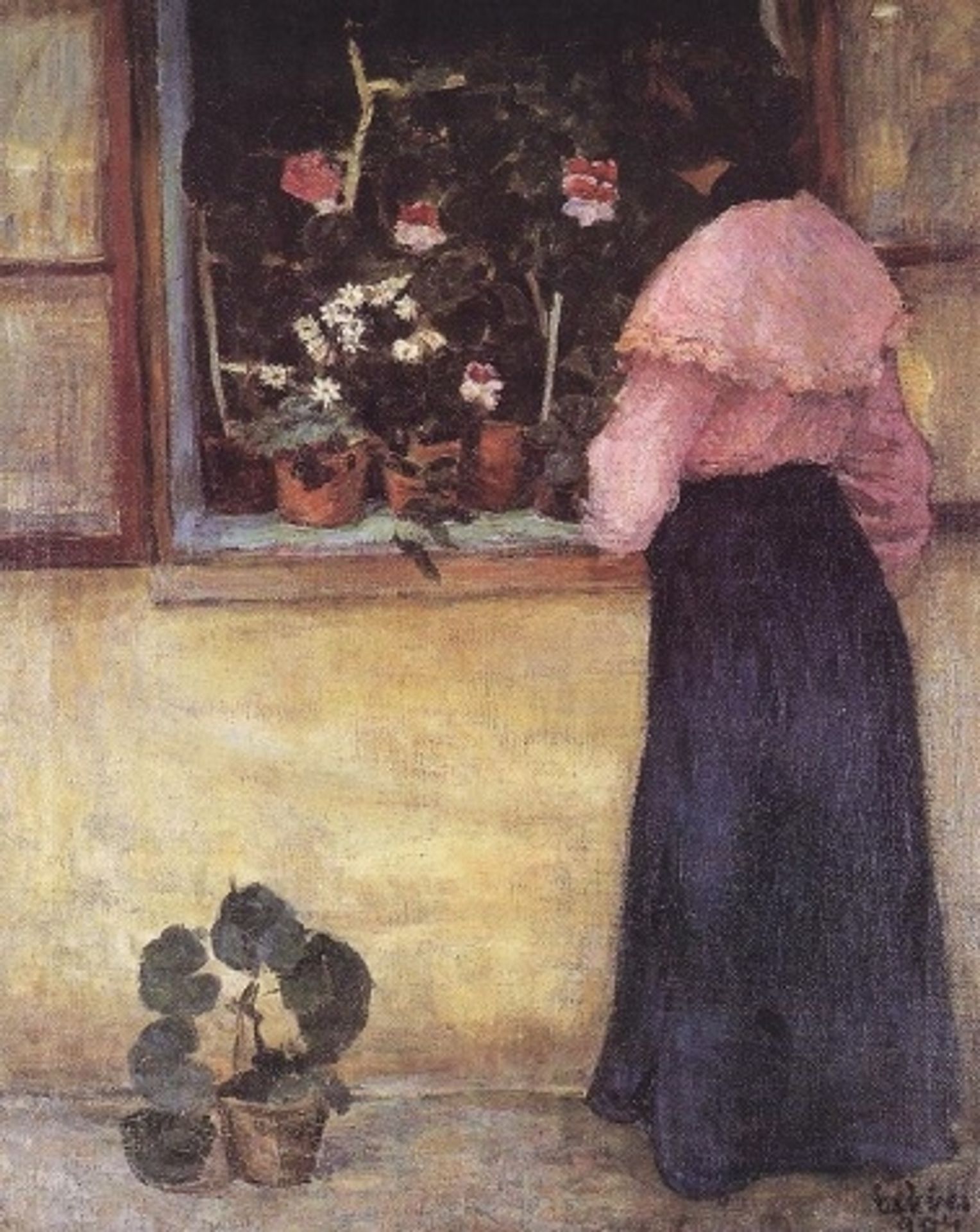 Girl by the Window with Flower by Bela Czobel