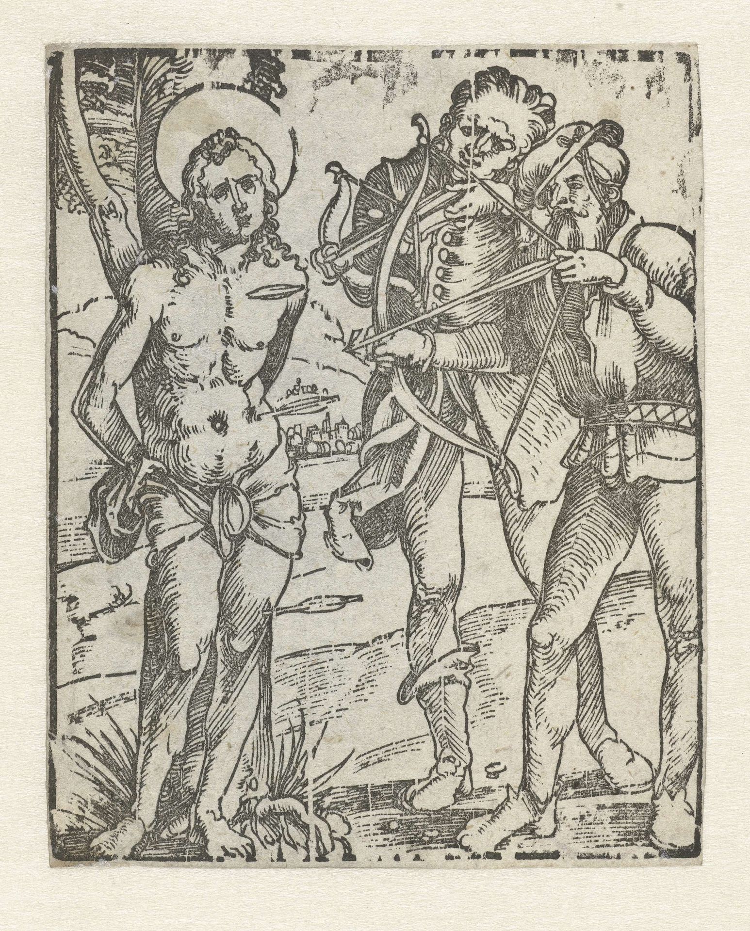 Sebastiaan wordt beschoten met pijlen door beulen by Albrecht Durer