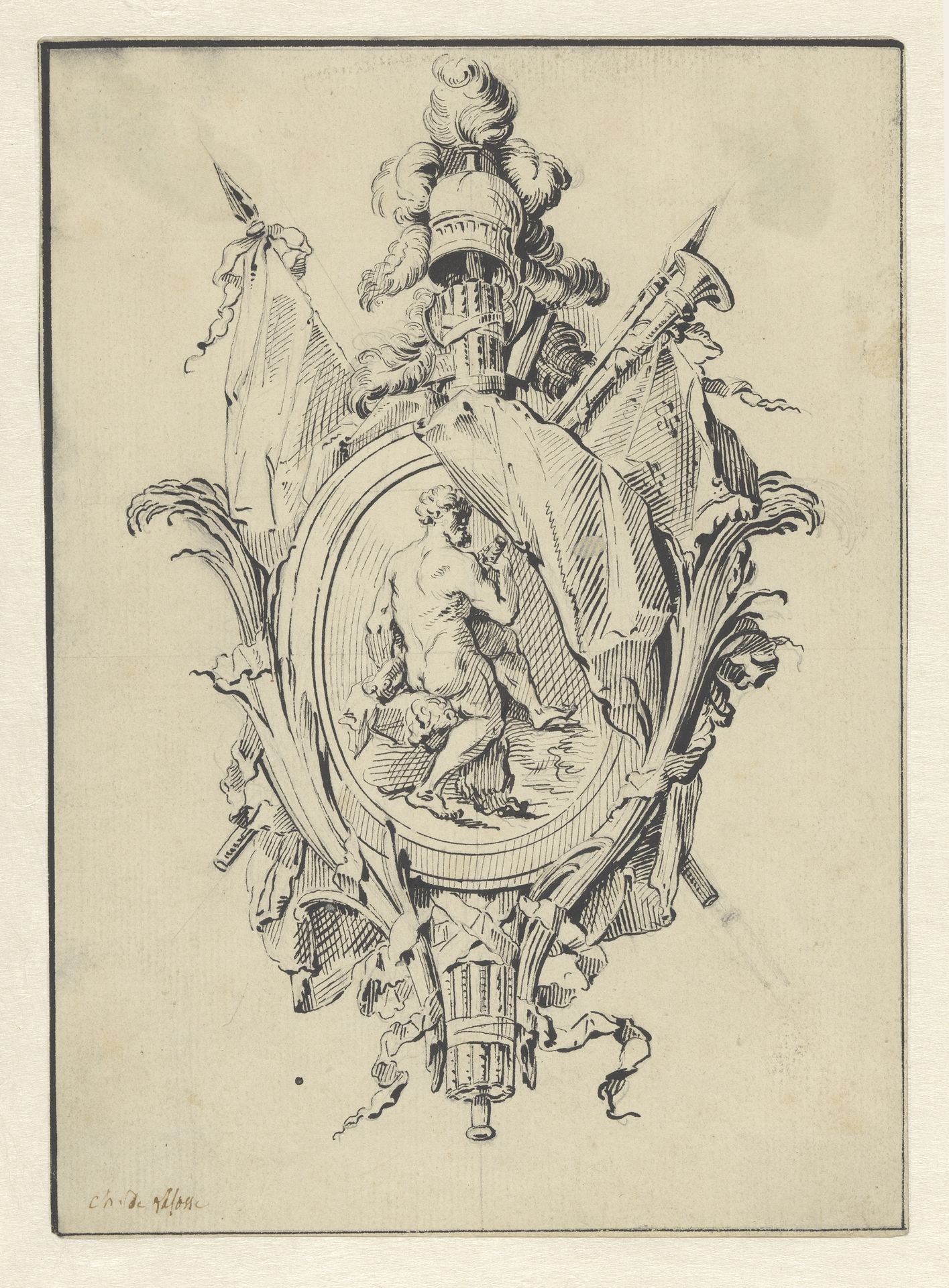 Cartouche met Hercules by Jean Charles Delafosse