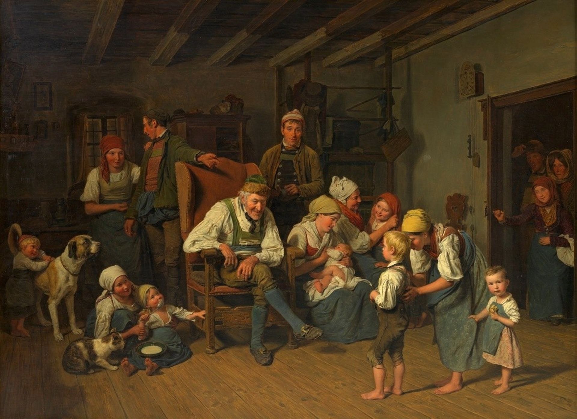 Die Gratulation zu Großvaters Geburtstag by Ferdinand Georg Waldmüller