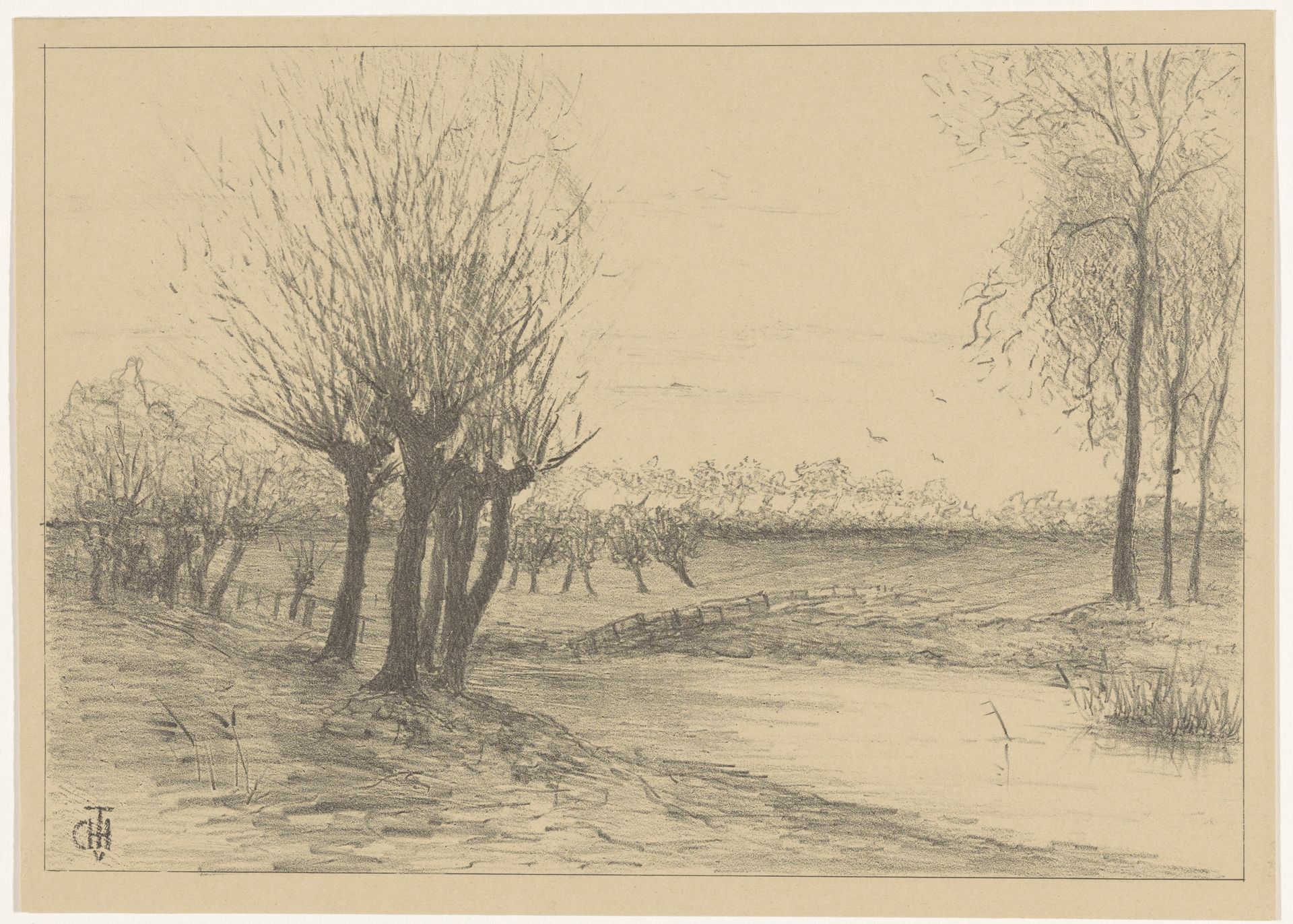 Weiland met knotwilgen by Cornelia Christina Johanna van Trigt-Hoevenaar