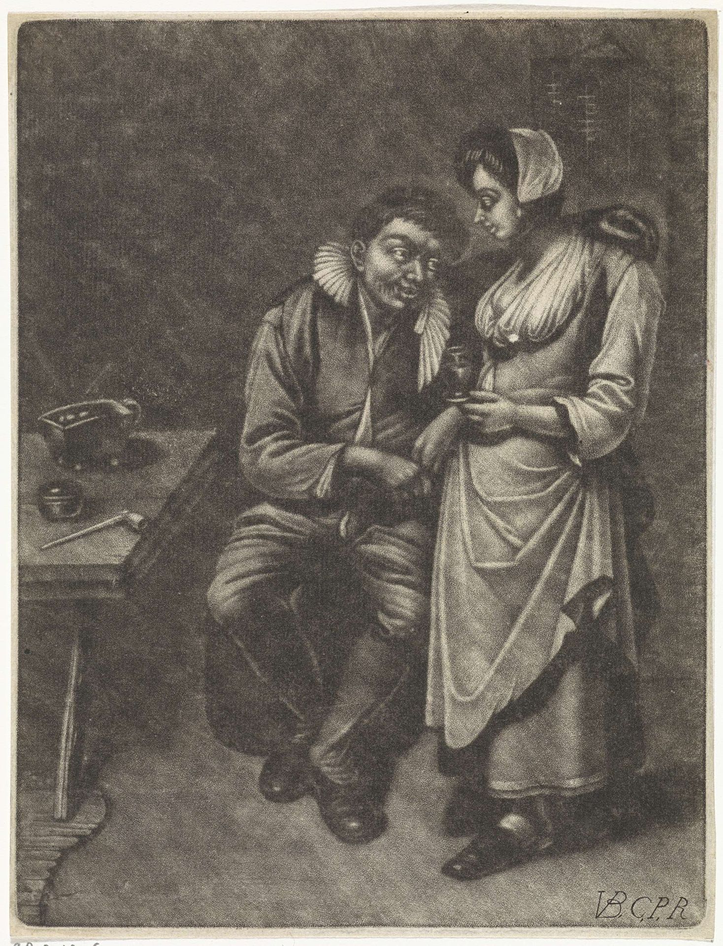 Man en vrouw in een herberg by Jan van der Bruggen