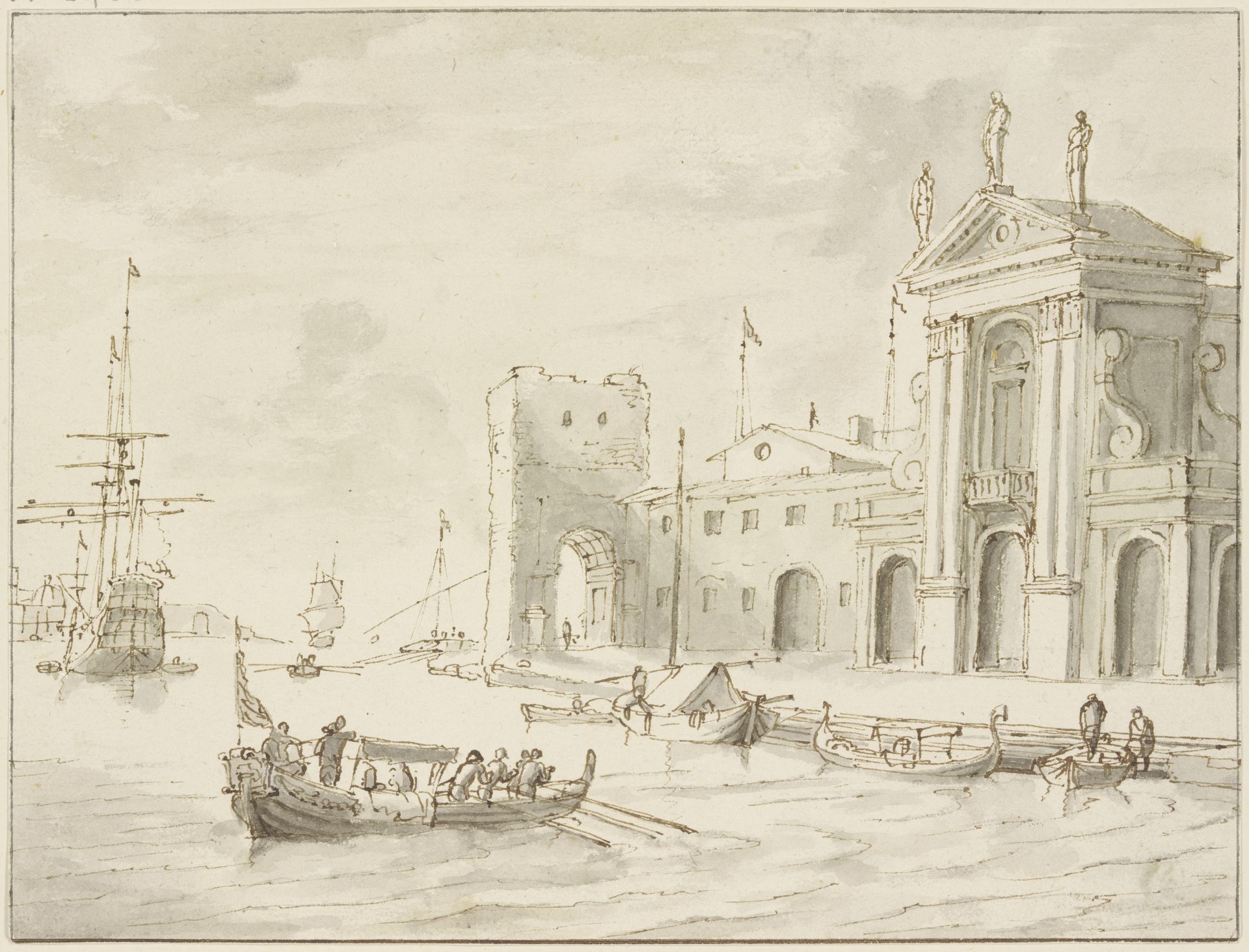 Seehafen, vorne eine Gondel by Abraham Storck the Elder