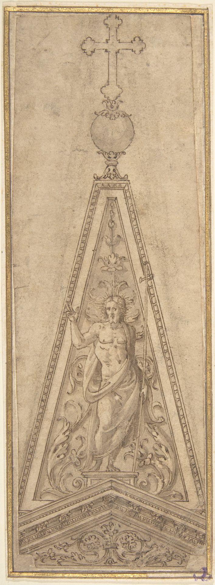 Design for Pediments with the Resurrected Christ surmounted by a Crucifix by Anonymous