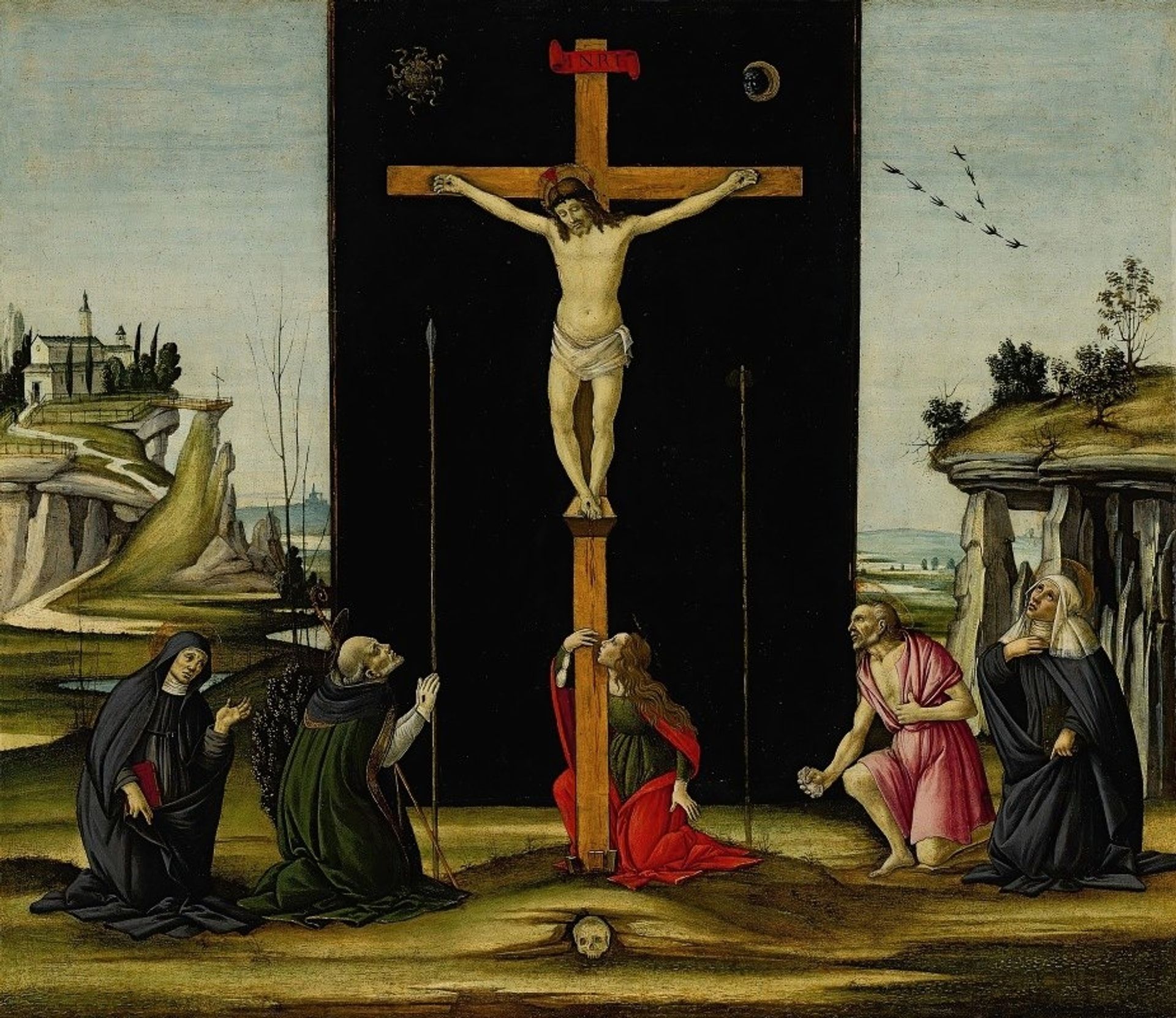 Christ on the Cross adored by Saints Monica, Augustine, Mary Magdalen, Jerome and Bridget of Sweden by Sandro Botticelli