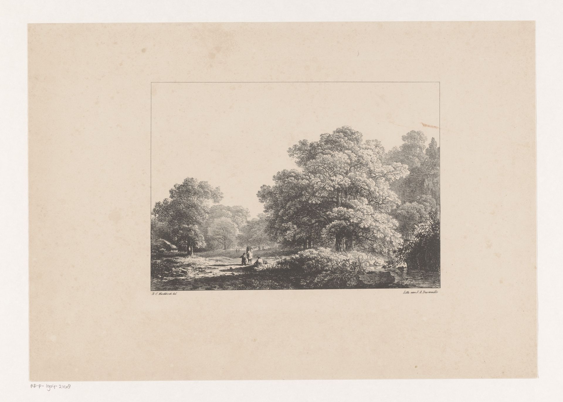Bosgezicht met drie figuren by Barend Cornelis Koekkoek