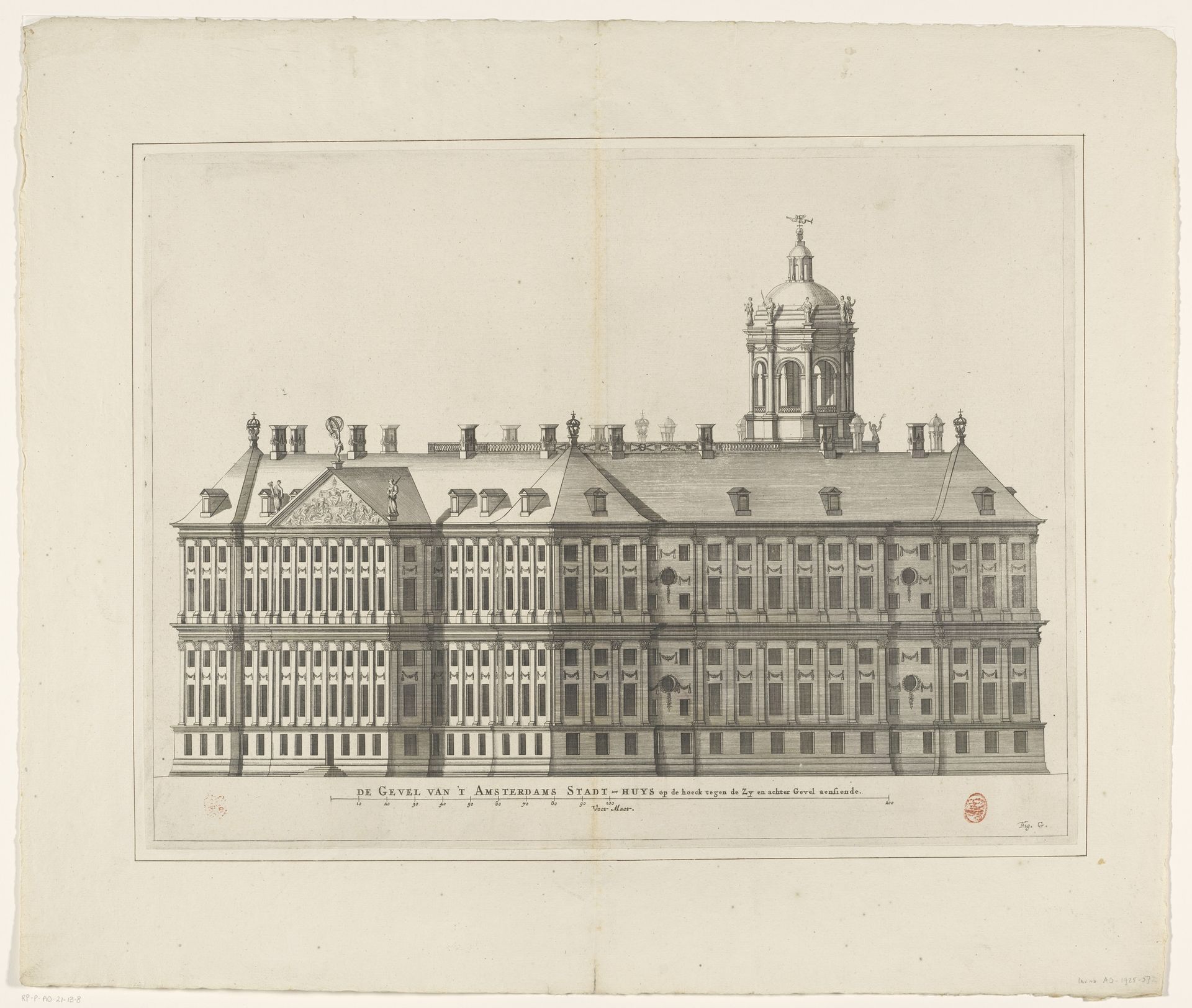 Achter- en zijgevel (west- en zuidzijde) van het Stadhuis op de Dam by Dancker Danckerts