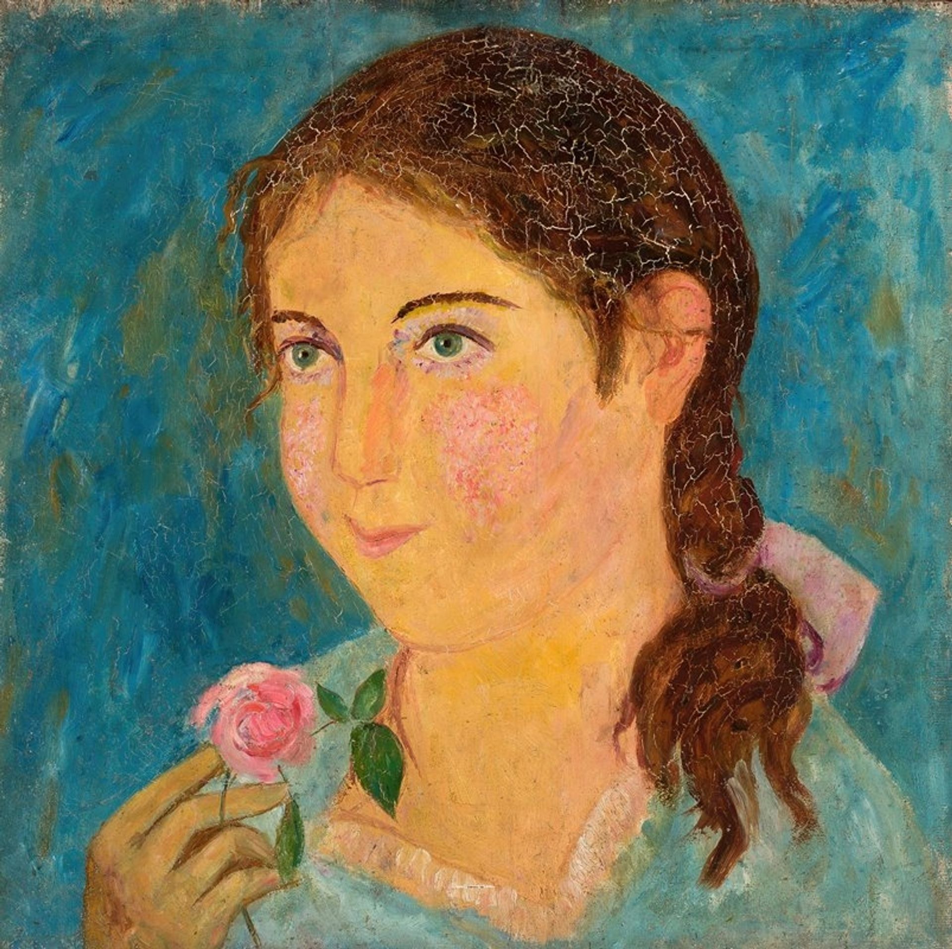 Girl holding a rose in her hand by Tadeusz Makowski