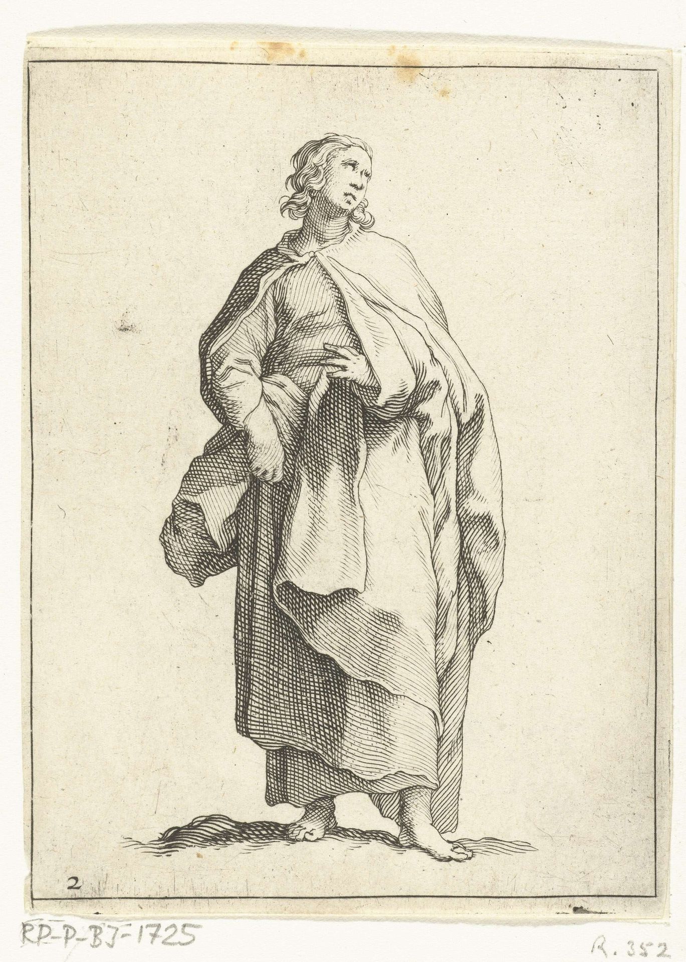 Staande man met lange jas by Frederick Bloemaert