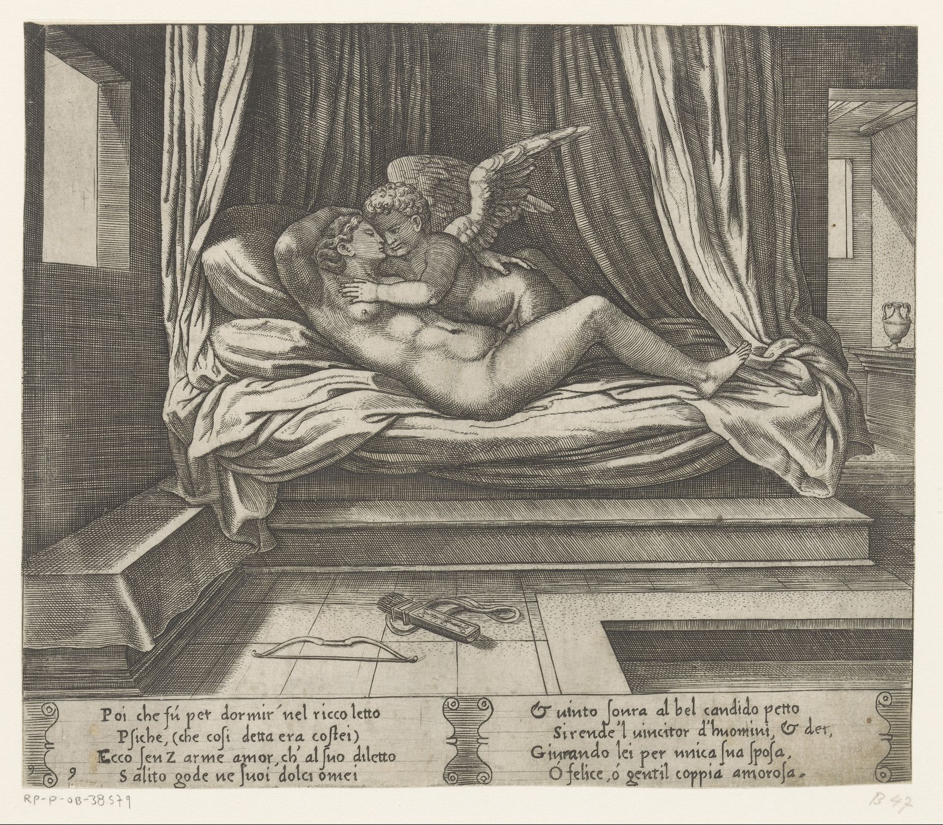 Amor en Psyche als geliefden by Meester van de Dobbelsteen
