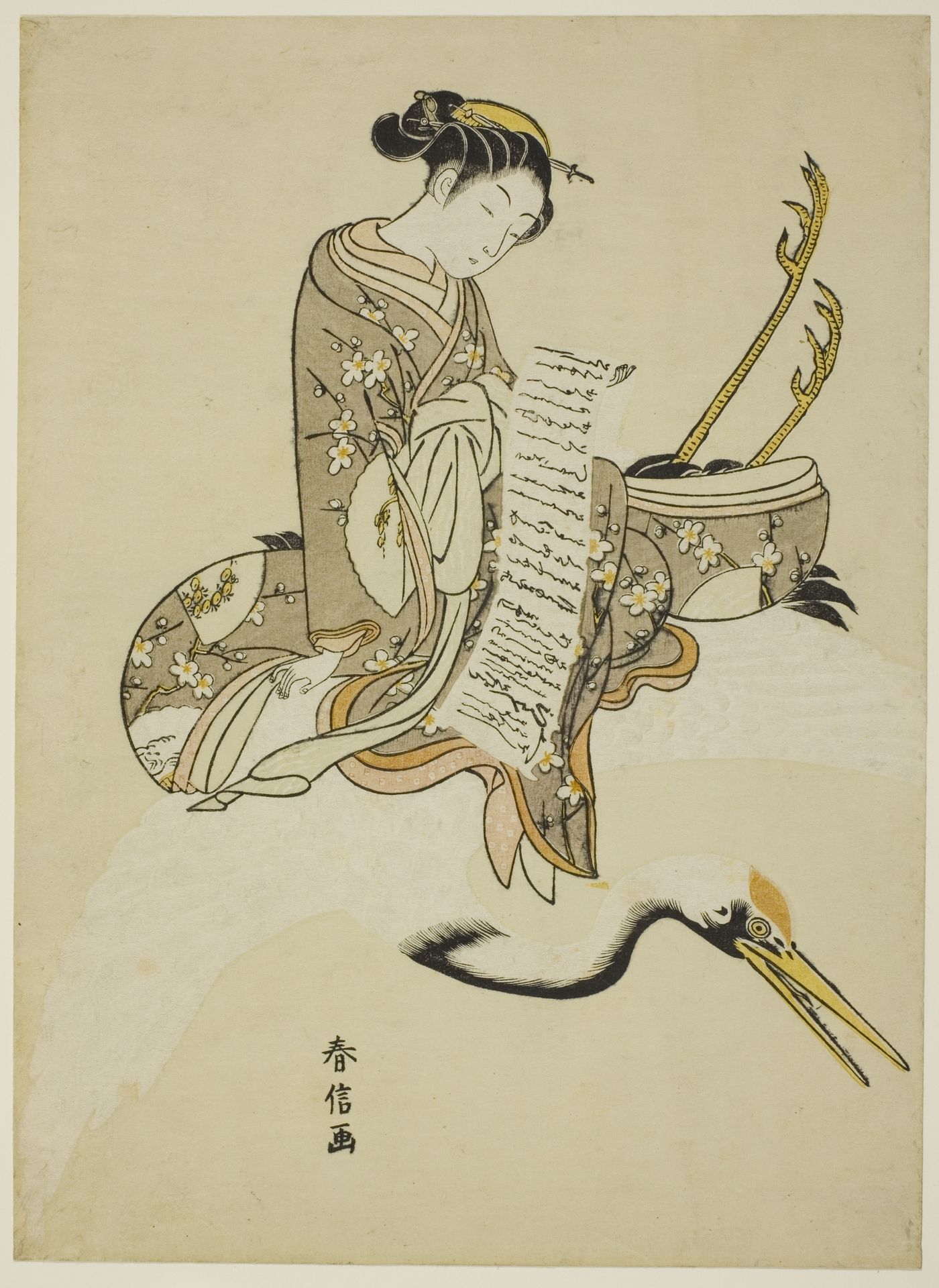 Girl Riding a Crane (parody of Hi Chobo [Chinese: Fei Zhangfang]) by Suzuki Harunobu 鈴木春信