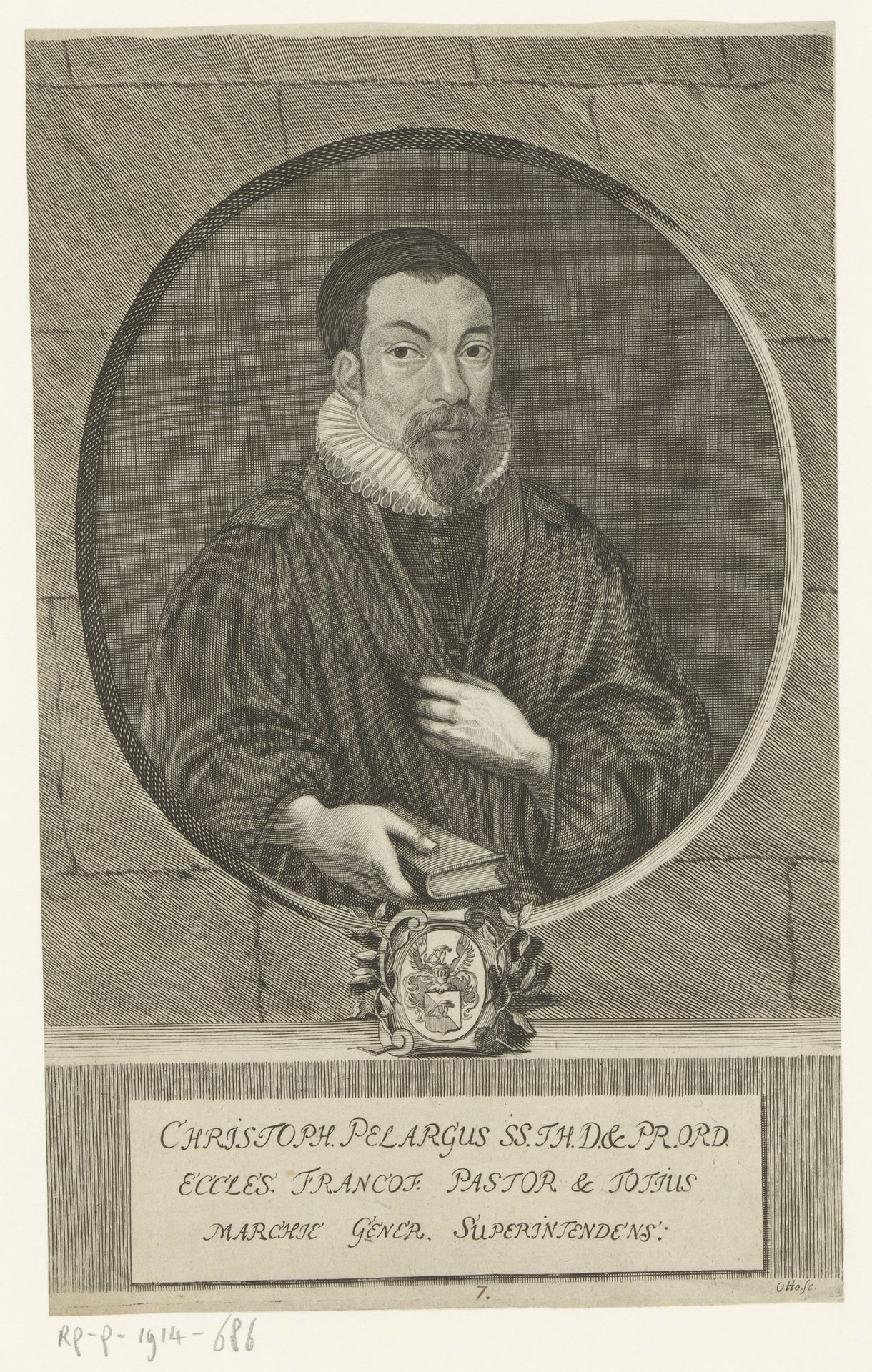 Portret van Christoph Pelargus by Heinrich Jakob Otto