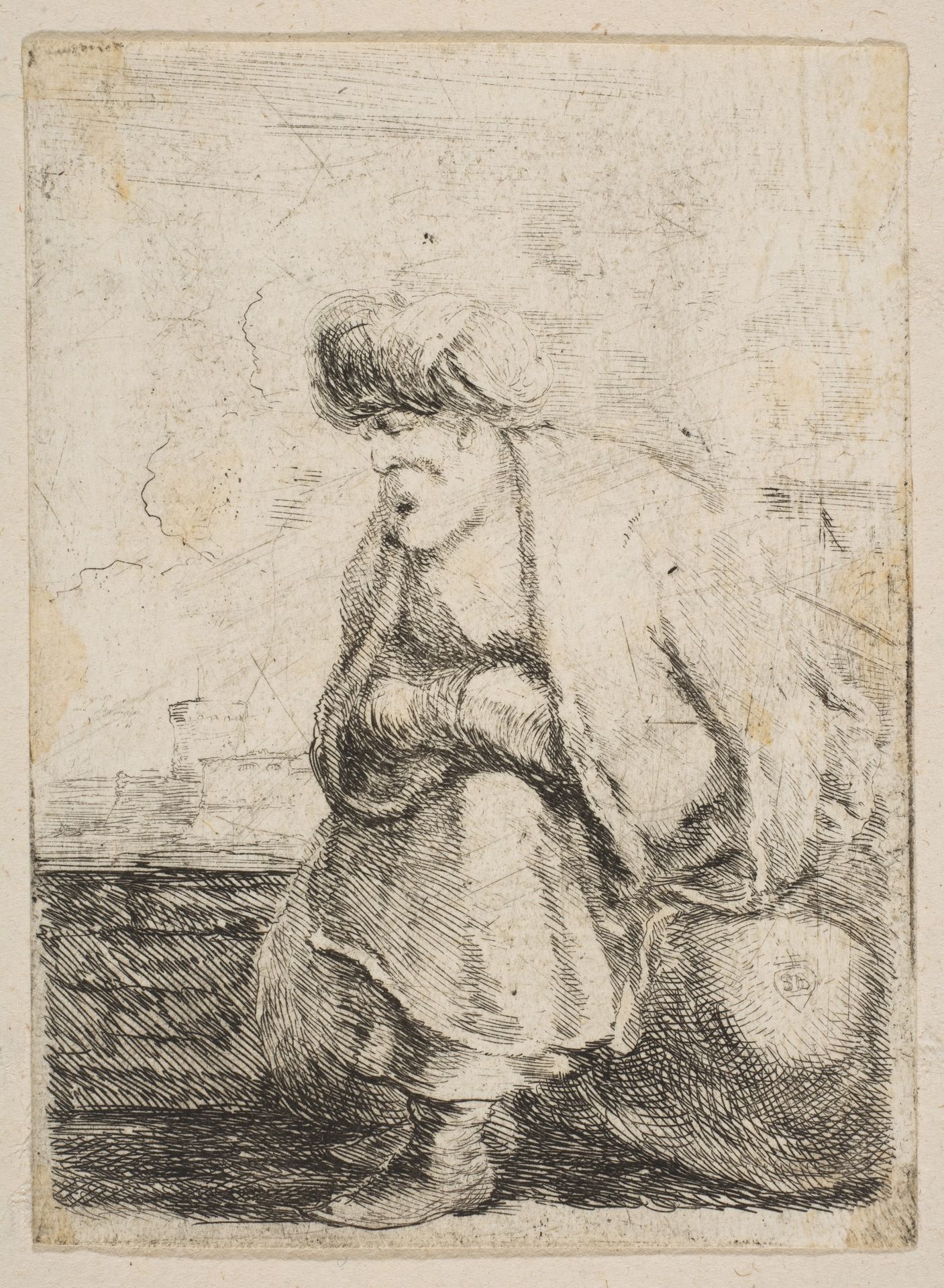 An Old Turk Seated on a Stone by Stefano della Bella