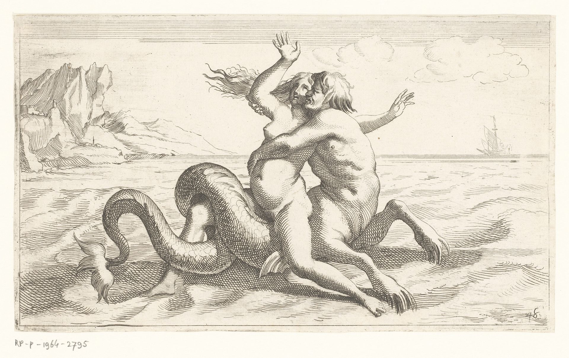 Triton ontvoert een vrouw by Jean Lepautre