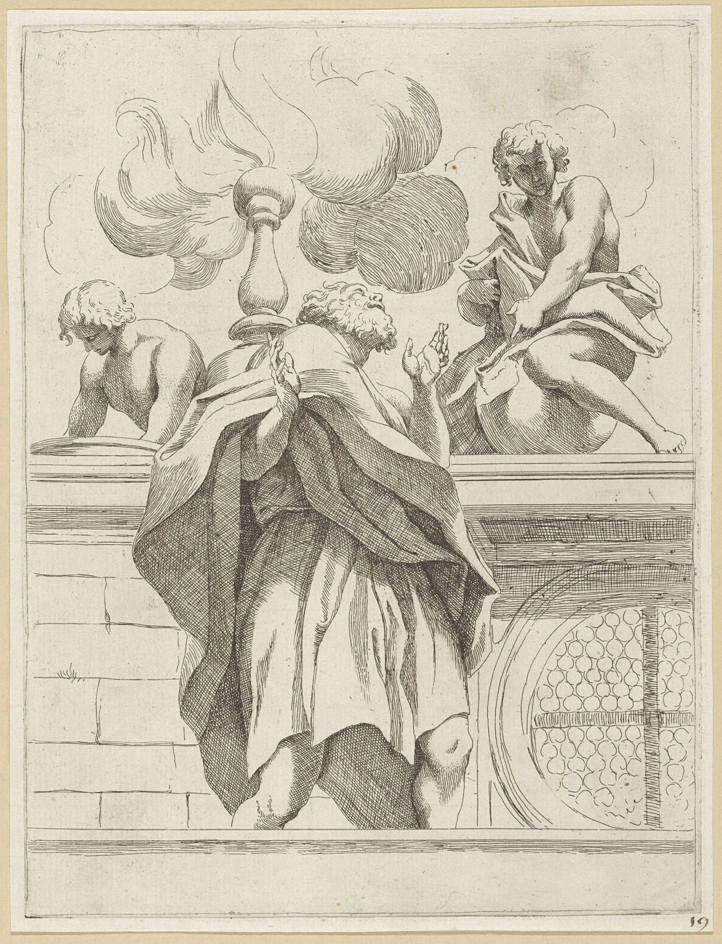 Profeet met twee engelen by Sisto Badalocchio