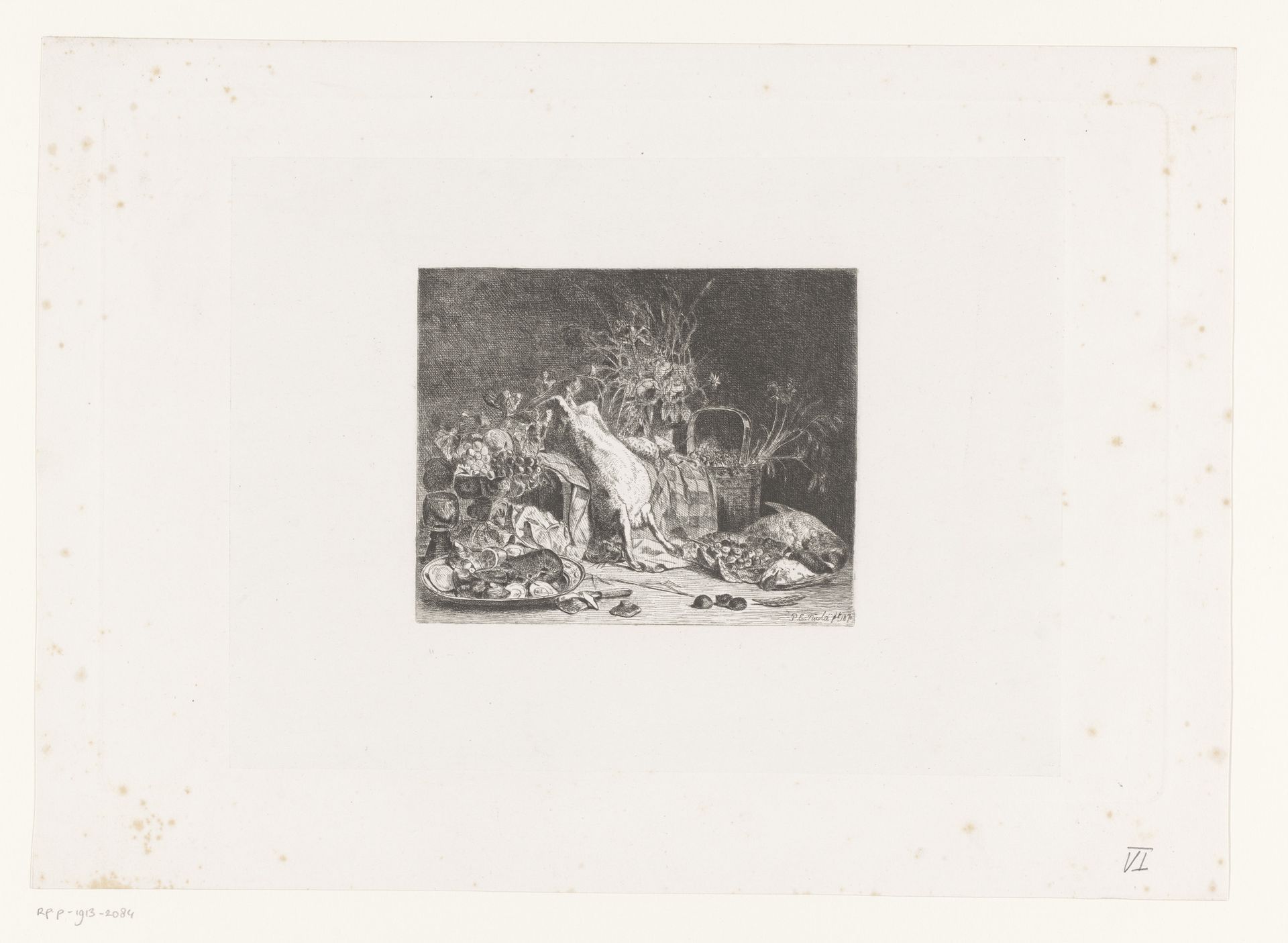 Stilleven van bloemen, vruchten en wild by Paul Emile Nicolié