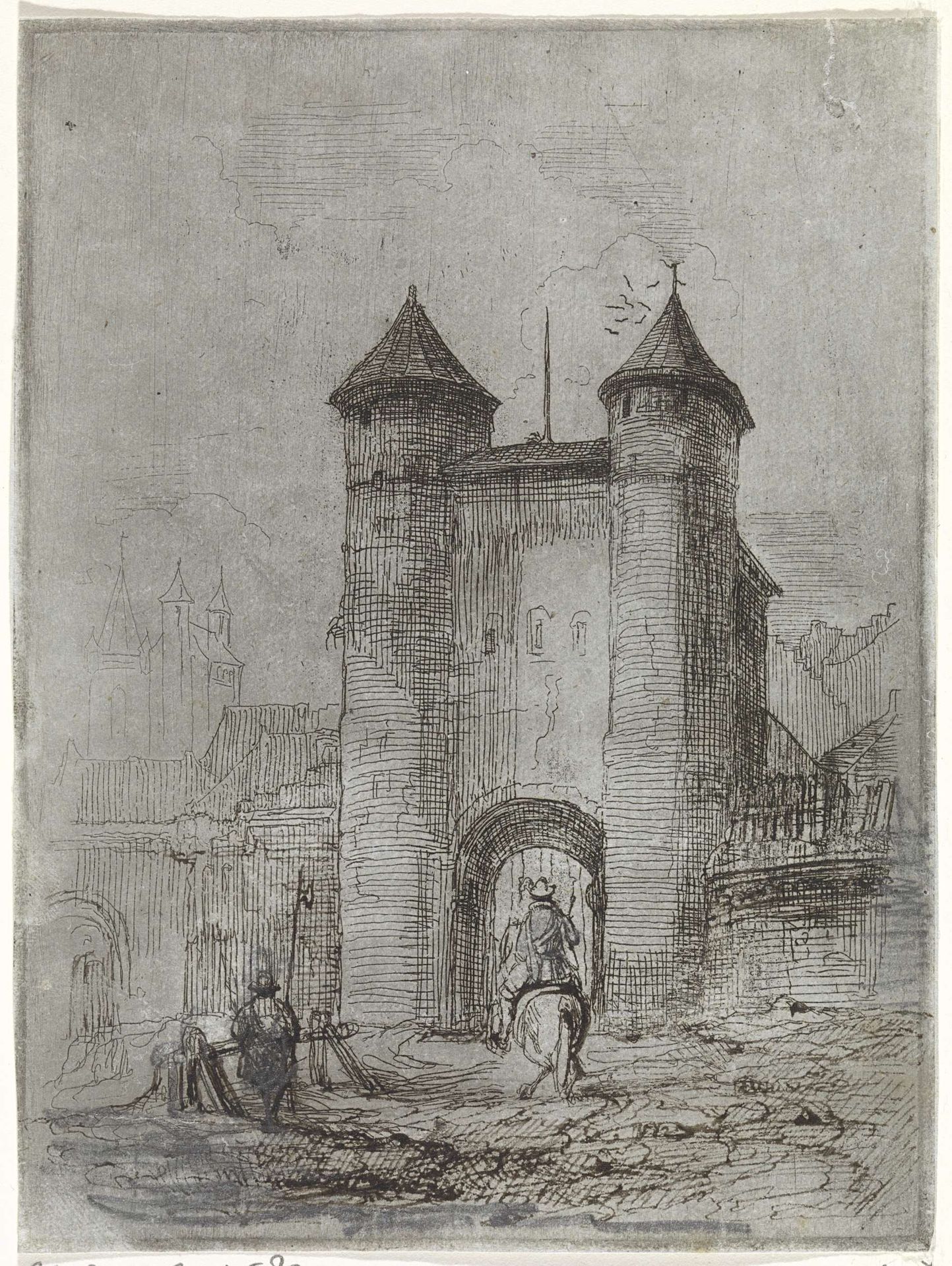 Gezicht op de Helpoort te Maastricht, gezien vanaf de veldzijde by Arnoud Schaepkens