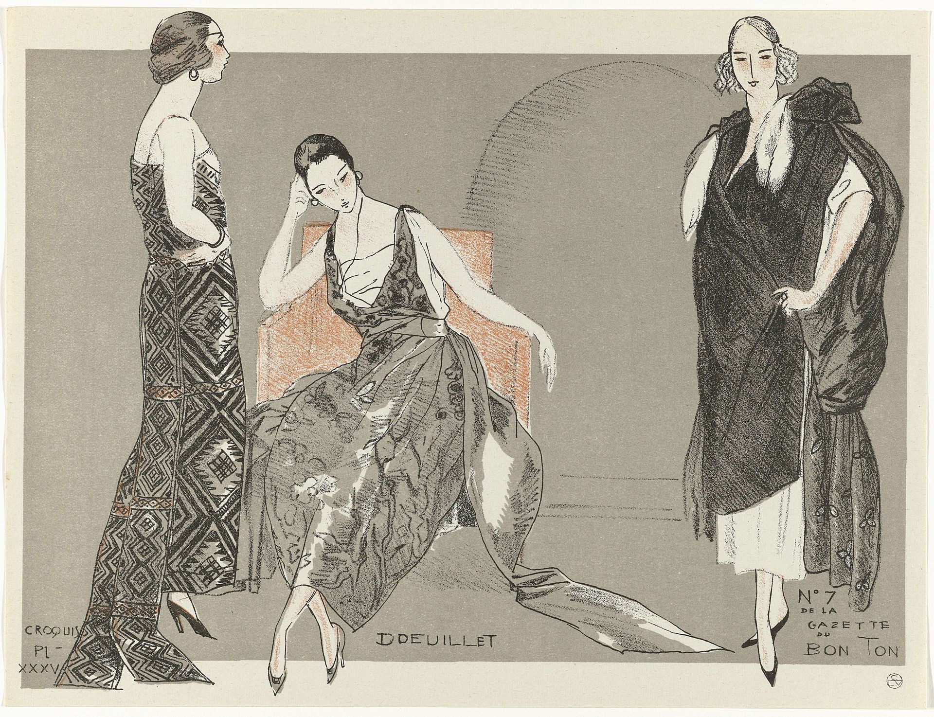 Gazette du Bon Ton, 1920 - No. 7, Croquis Pl. XXXV: Doeuillet by Fernand Siméon
