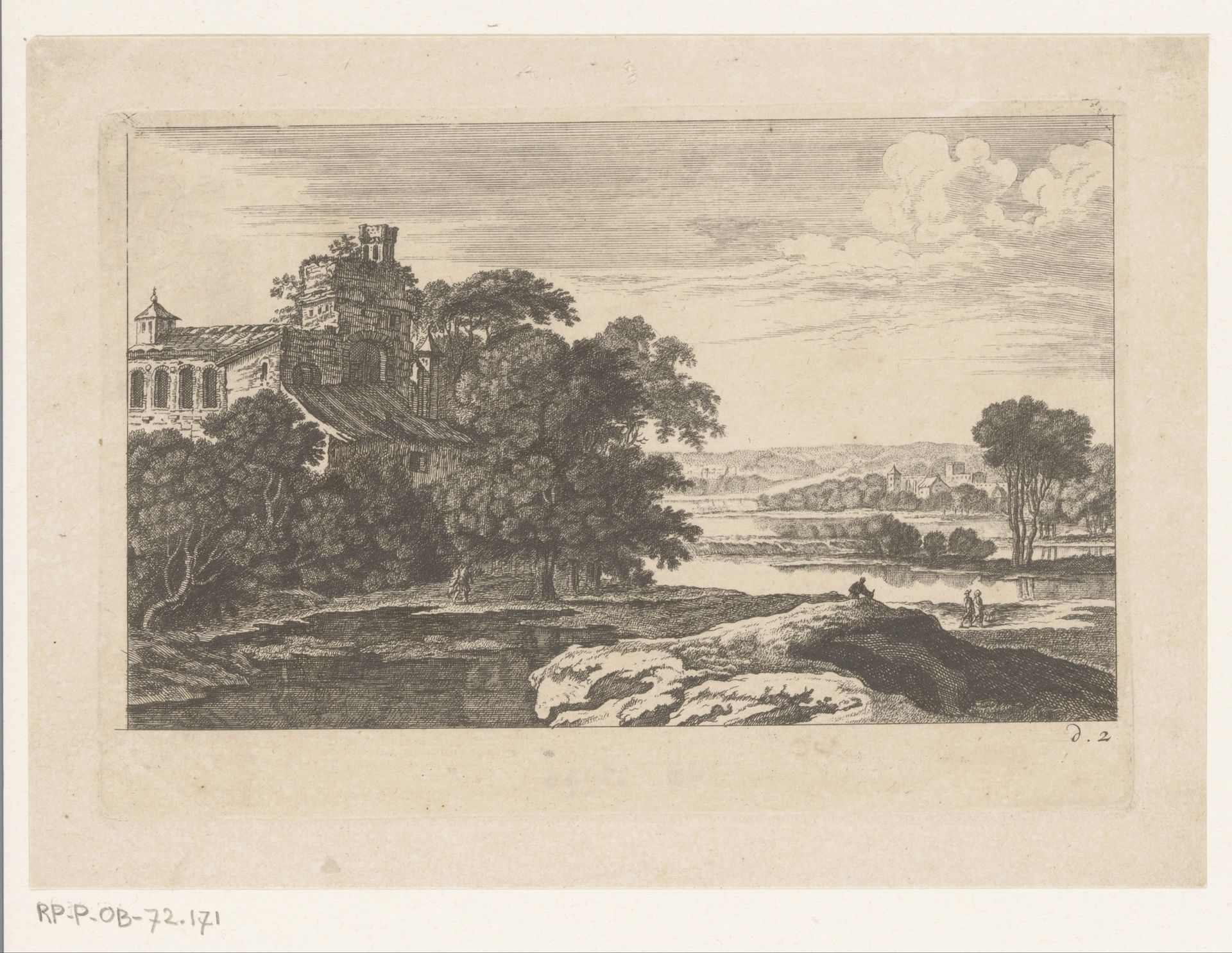 Rivierlandschap met kloosterruïne by Nicolas Perelle