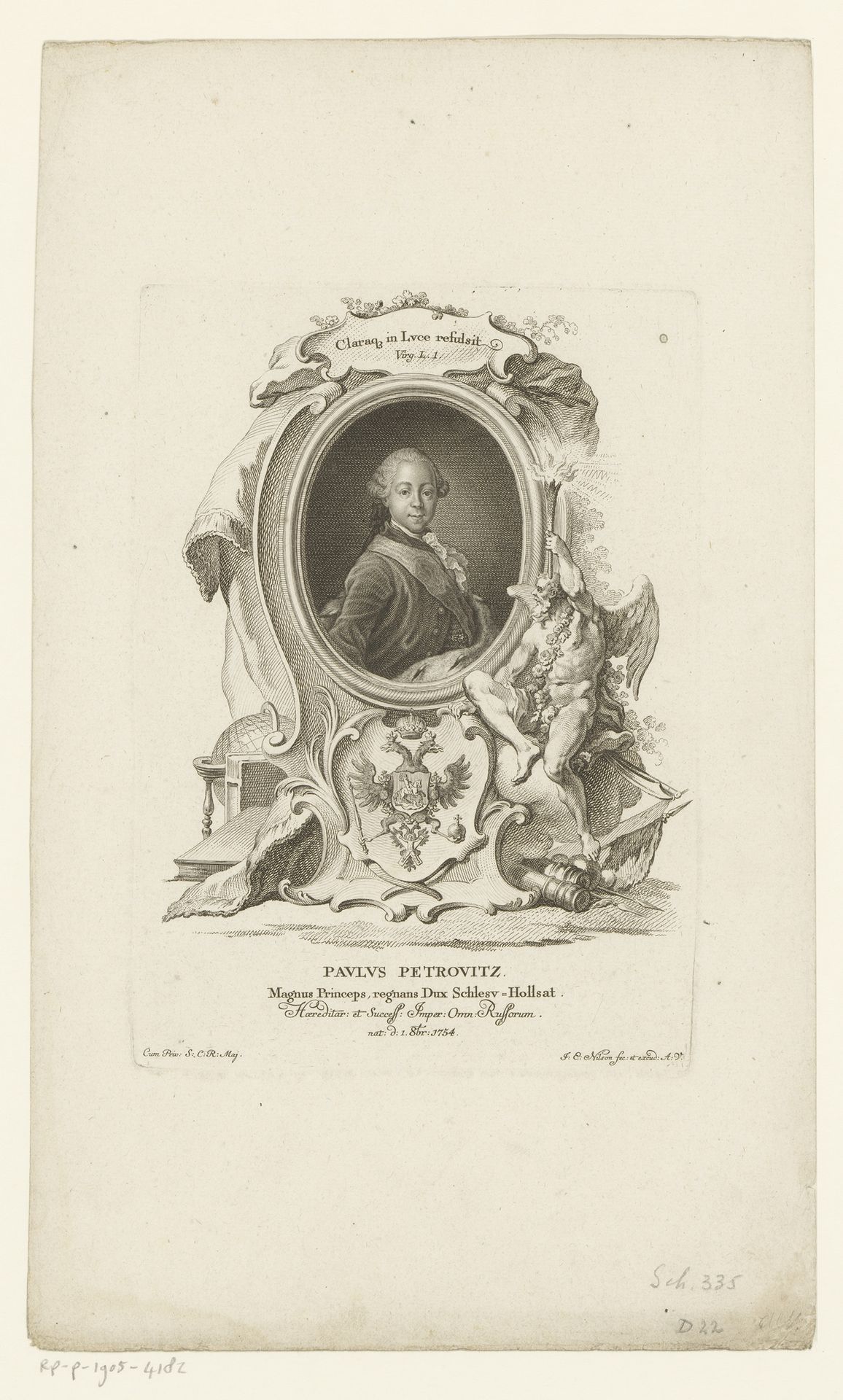 Portret van Paul I, tsaar van Rusland by Johann Esaias Nilson