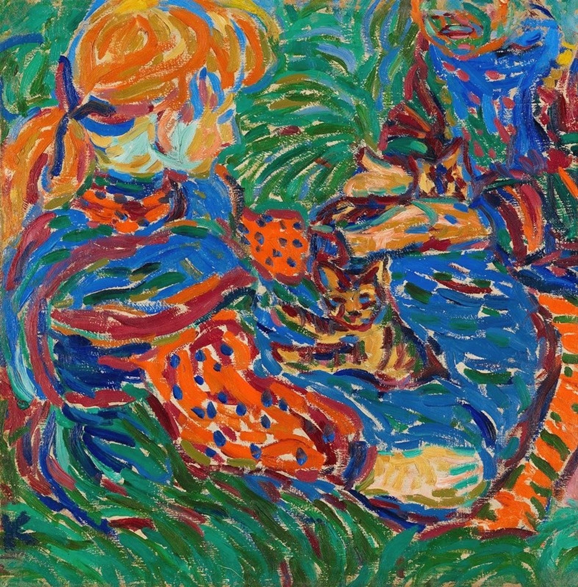 Zwei mit Katzen spielende Mädchen by Ernst Ludwig Kirchner